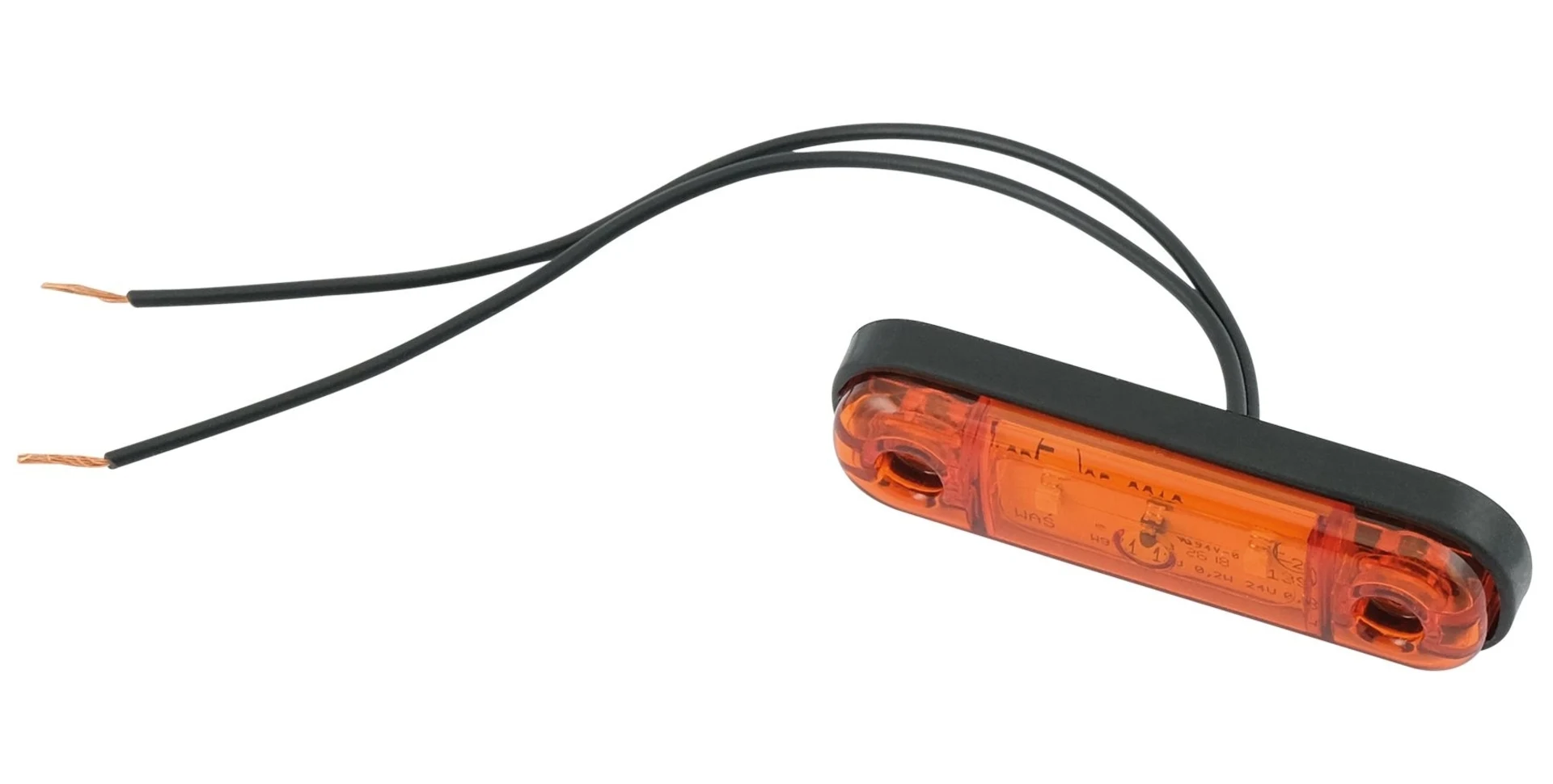 WAS - LED-Seitenmarkierleuchte 12/24V 83.8 x 24.2 x 10.4 mm, orange, IP68, mit Gummiunterlage WAS - LED-Seitenmarkierleuchte 12/24V 83.8 x 24.2 x 10.4 mm, orange, IP68, mit Gummiunterlage