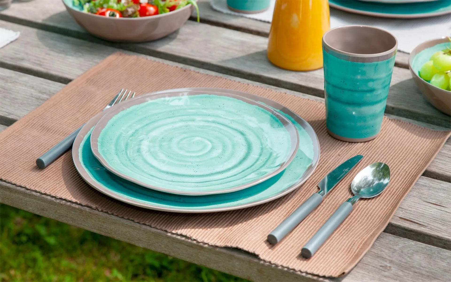 Bo-Camp Halo Set de vaisselle mélamine 12 pcs bleu / marron