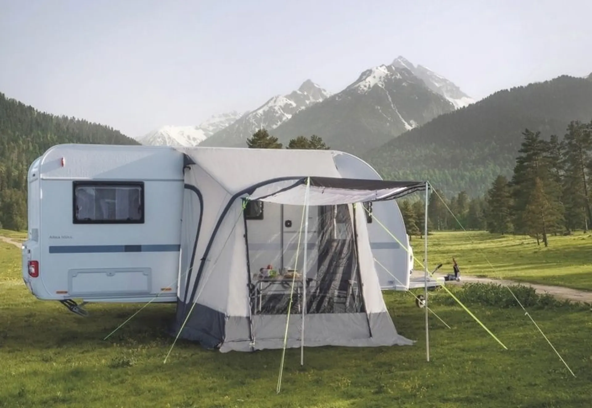 Aufblasbares Caravanvorzelt OneBeamAir mit nur einem Luftschlauch