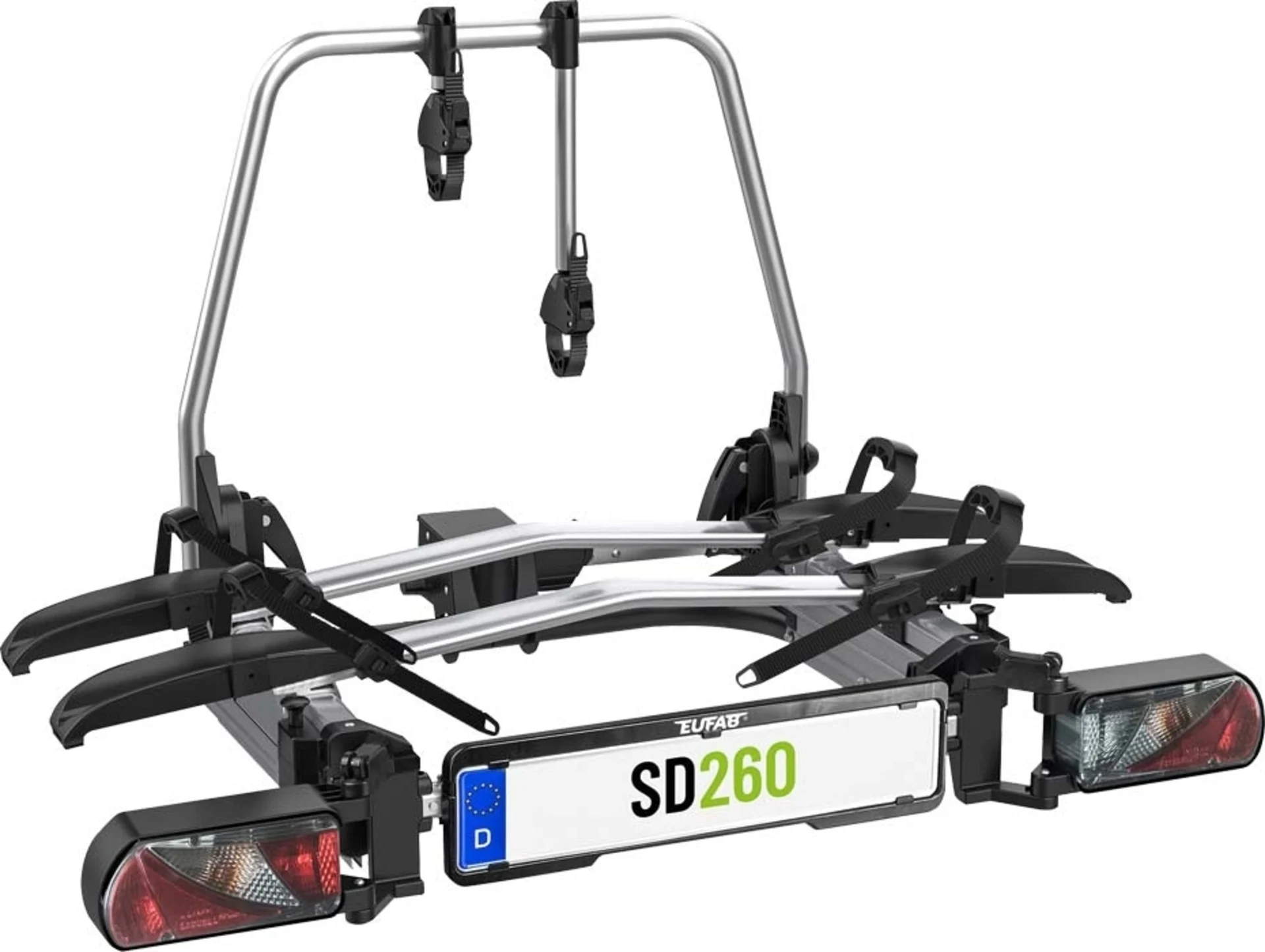 Eufab SD260 Kupplungs-Fahrradträger Silber für Flügeltür Kastenwagen für 2 Fahrräder