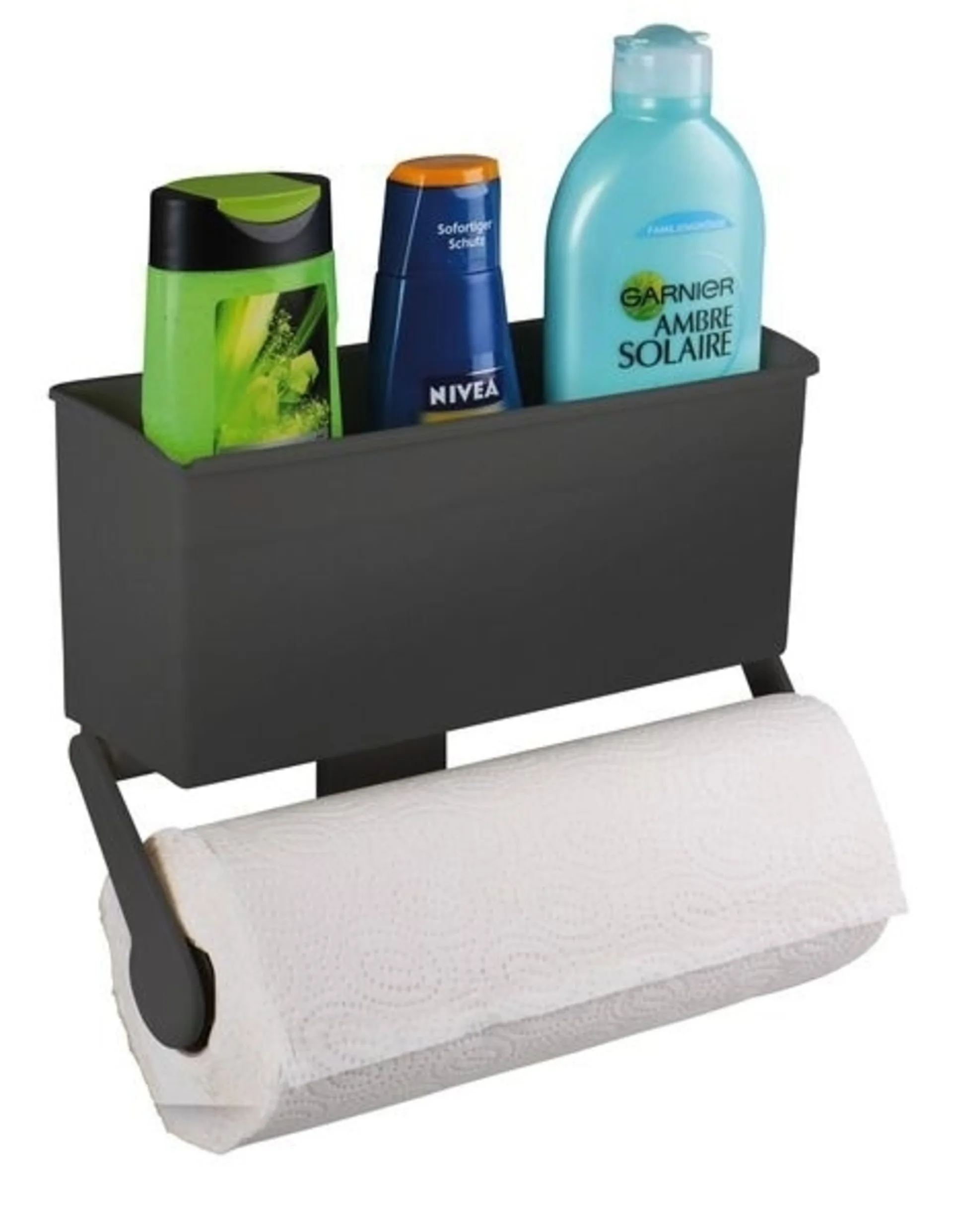 Boîte de rangement avec ventouses et porte-rouleau de cuisine, jusqu'à 3kg, anthracite