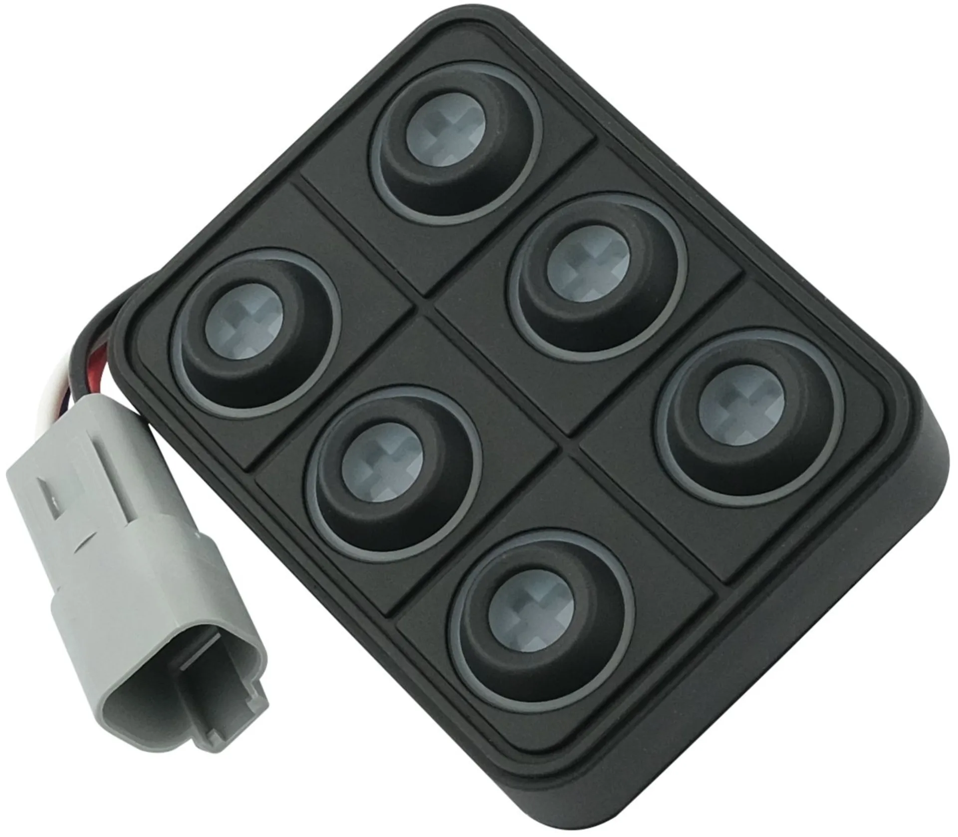 Clavier à 6 touches (2×3), CAN, connecteur allemand - 12 / 24 V IP67, inserts de symboles configurables 15 mm Clavier à 6 touches (2×3), CAN, connecteur allemand - 12 / 24 V IP67, inserts de symboles configurables 15 mm