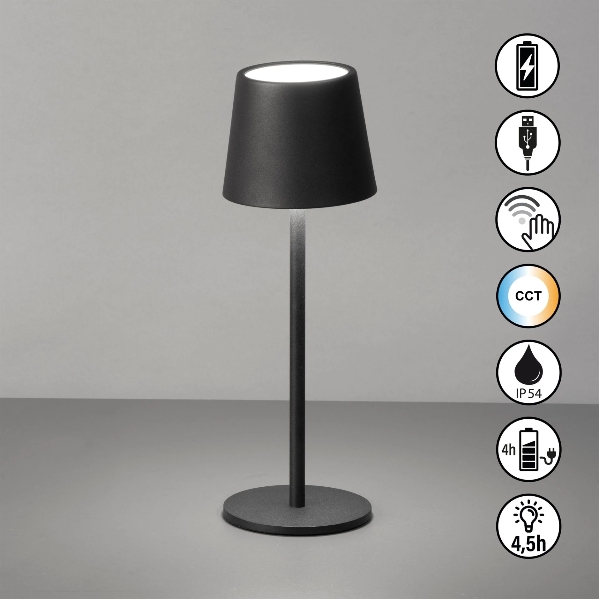 Lampe de table rechargeable Easy Roxi, noir sable
