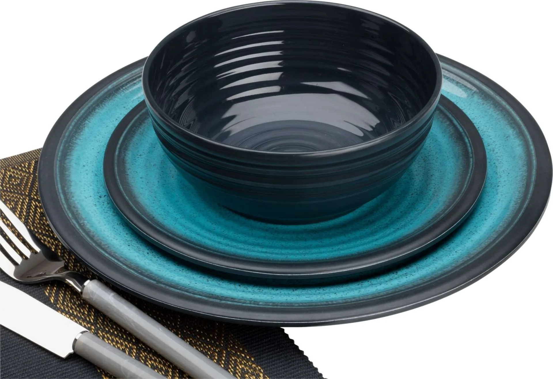 Flamefield Granite Melamin Geschirr-Set 12-tlg. Aqua/Schwarz