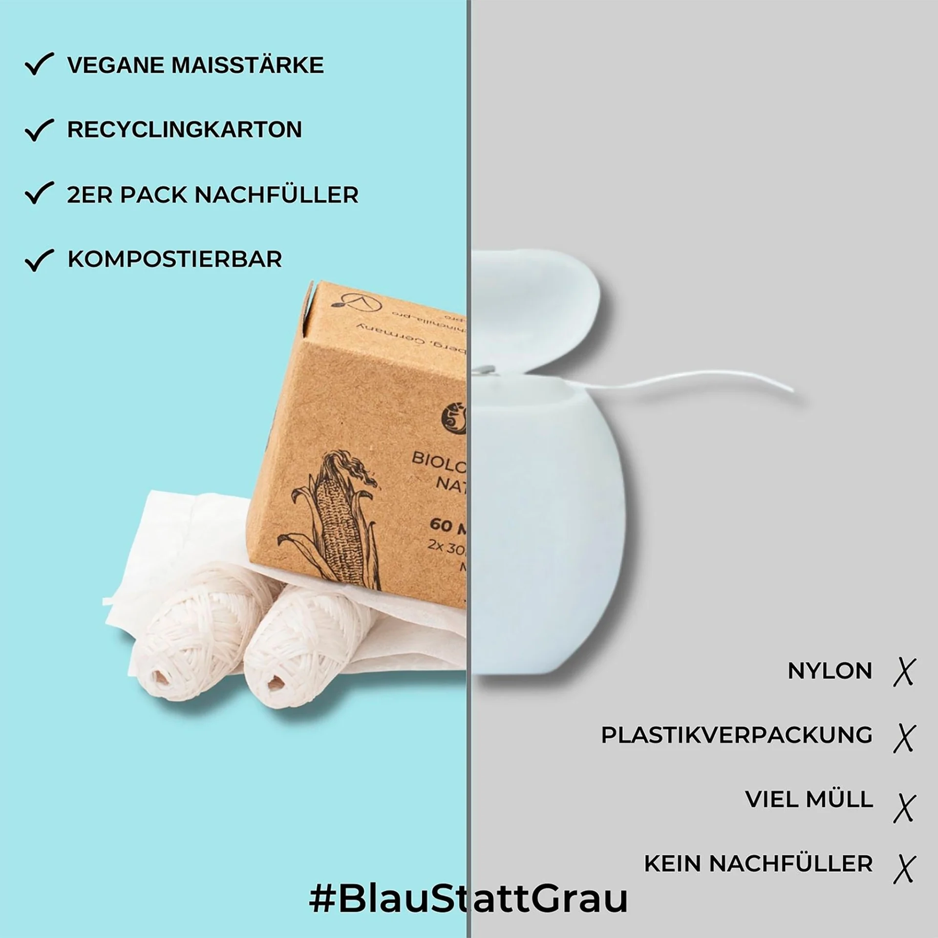 Recharge de fil dentaire vegan Chinchilla, sans plastique, 2 x 30 mètres Recharge de fil dentaire vegan Chinchilla, sans plastique, 2 x 30 mètres