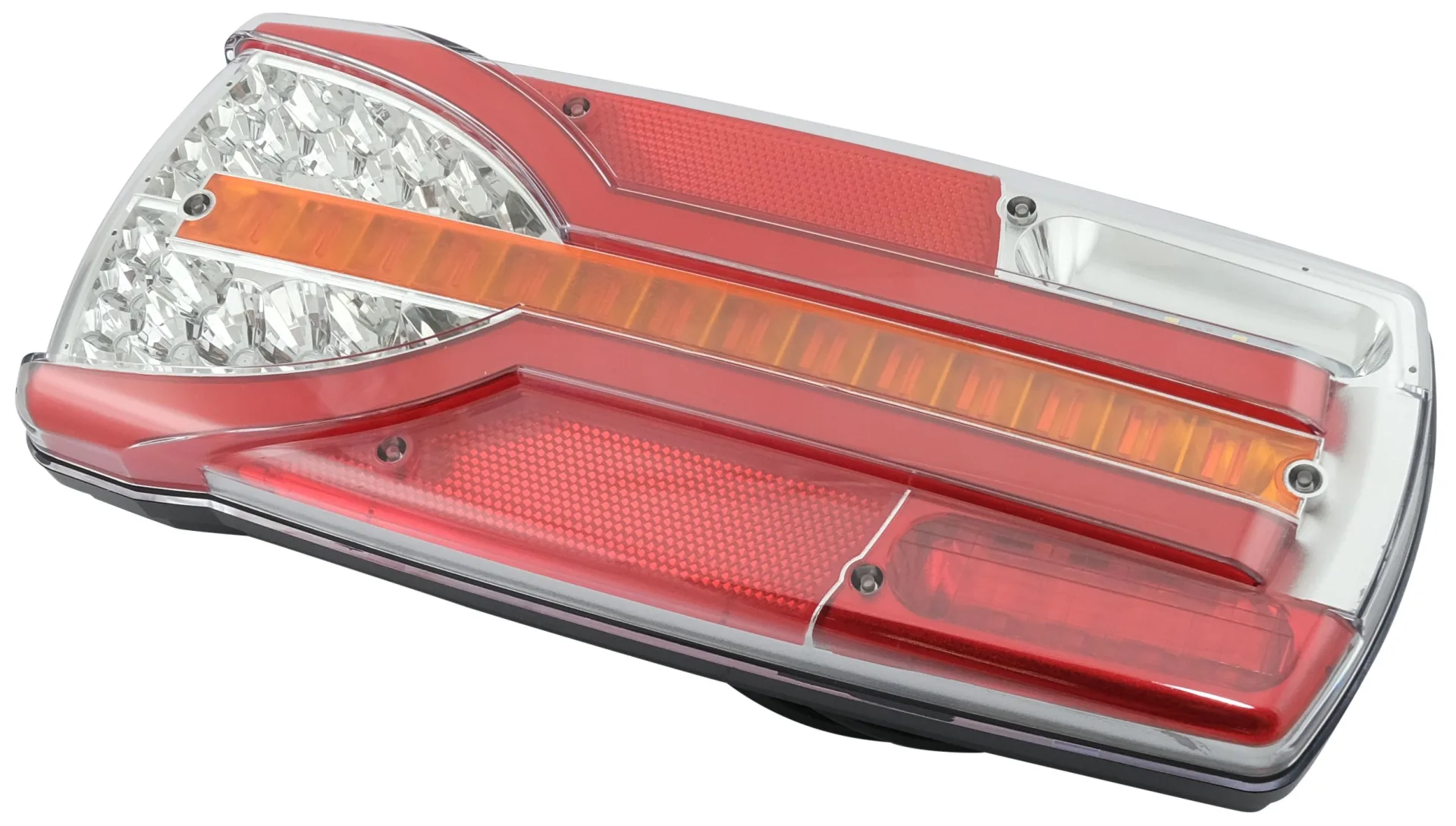 Horpol - LED Schlussleuchte 12/24 V rechts 304 x 132 mm, IP68, dynamisches Blinklicht, IP68, Reflektor Bremslicht weiss (chrom)
