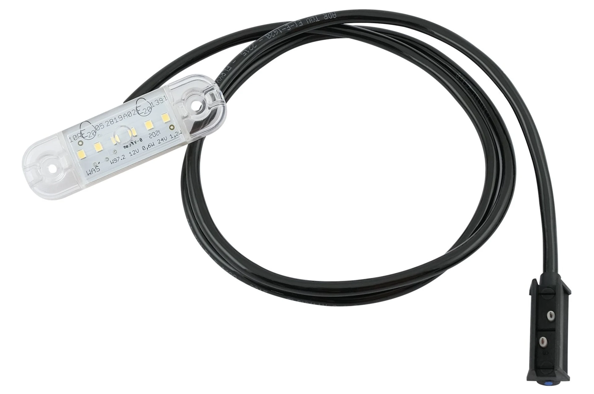 WAS - LED-Positionsleuchte 12/24 V 84 x 24 mm, Kabel 1000 mm und Jäger (Click-in)-Stecker, 6 LEDs, IP68