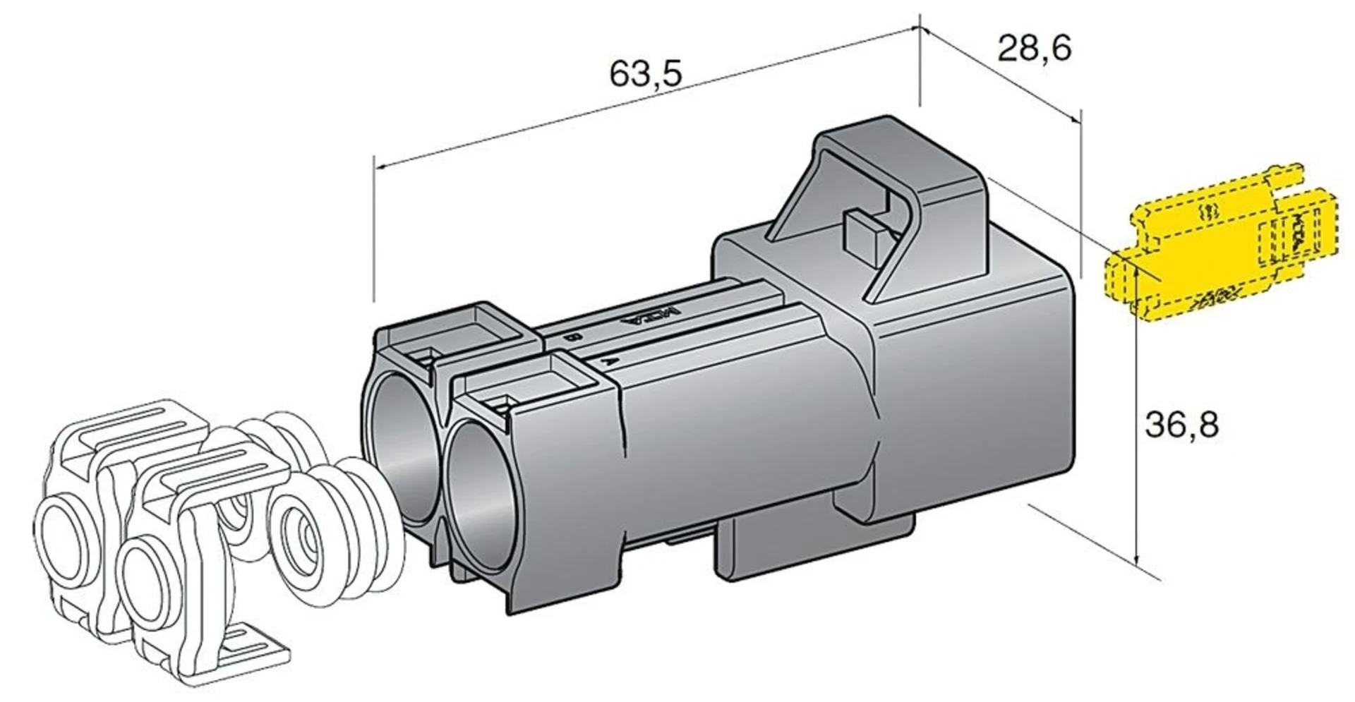 Boîtier à fiches 2 pôles, protégé contre l'eau 6-16mm2