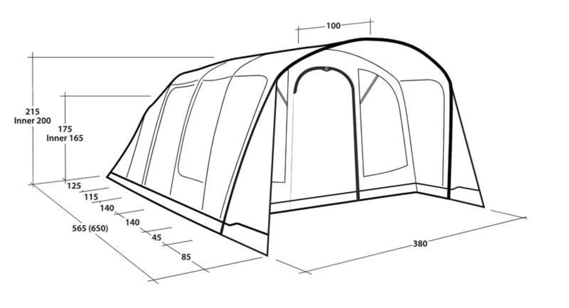 Tente tunnel Outwell Colorado 6 Air à quatre pièces pour 6 personnes Tente tunnel Outwell Colorado 6 Air à quatre pièces pour 6 personnes