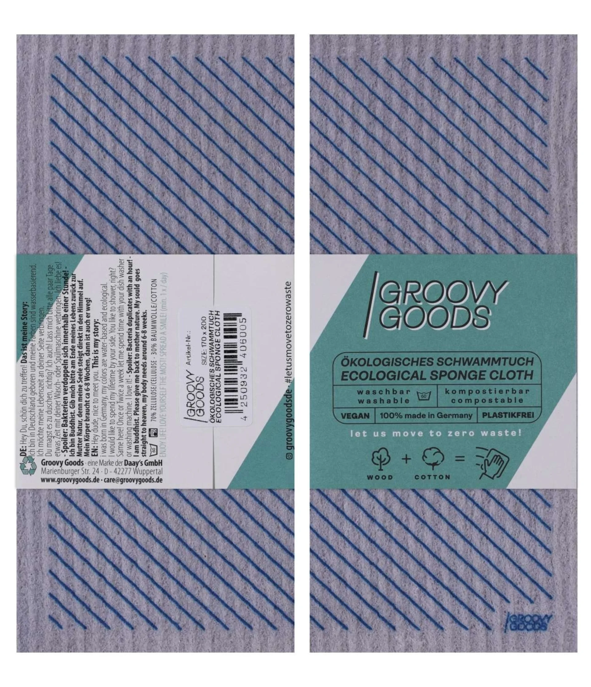 GroovyGoods ökologisches Schwammtuch 20 x 17 cm Lines