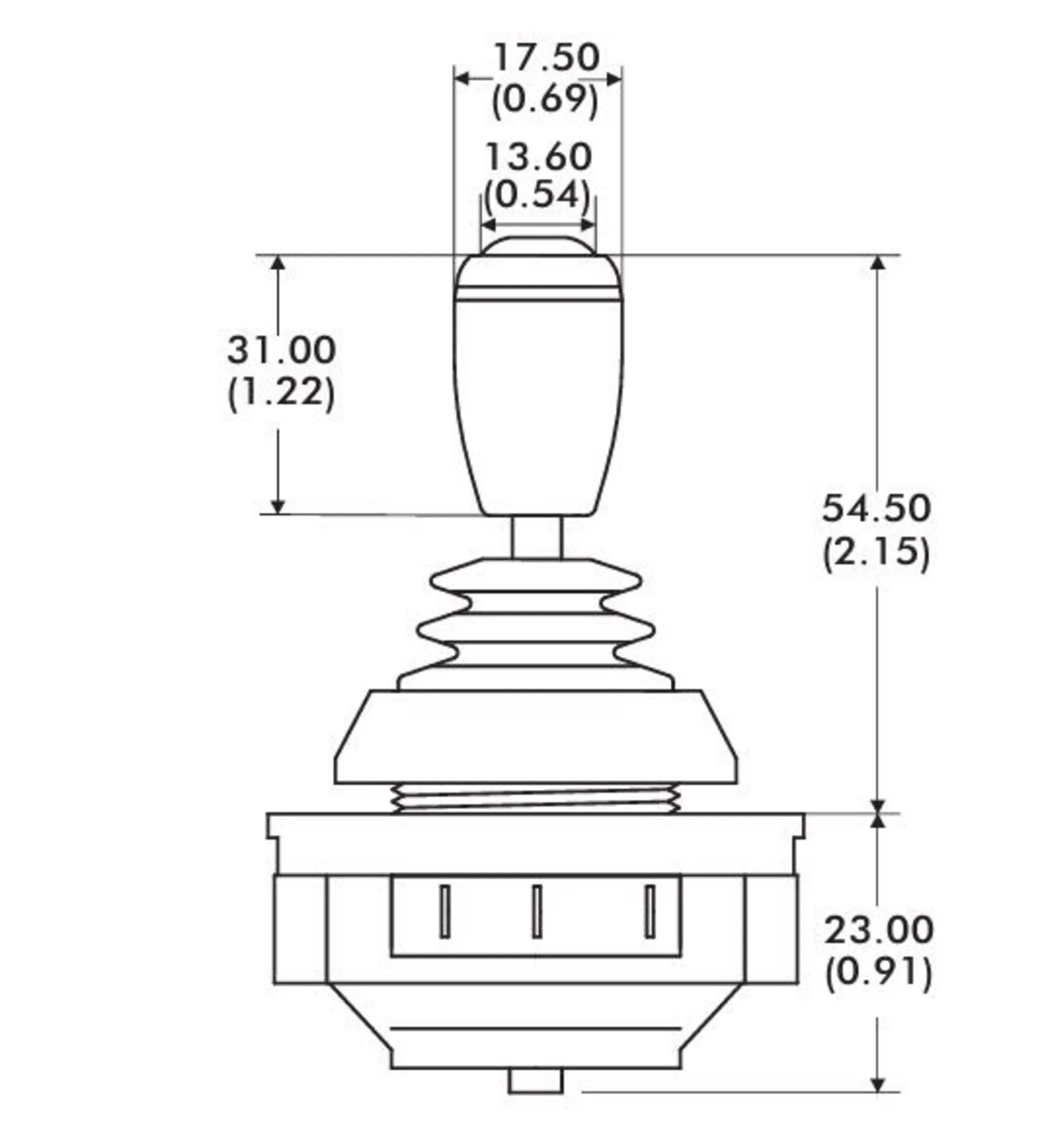 4-Wege Joystick mit Drucktaster 12/24 V 44 x 44 x 78 mm / 4 Richtungen / 1 Taster / Einbau