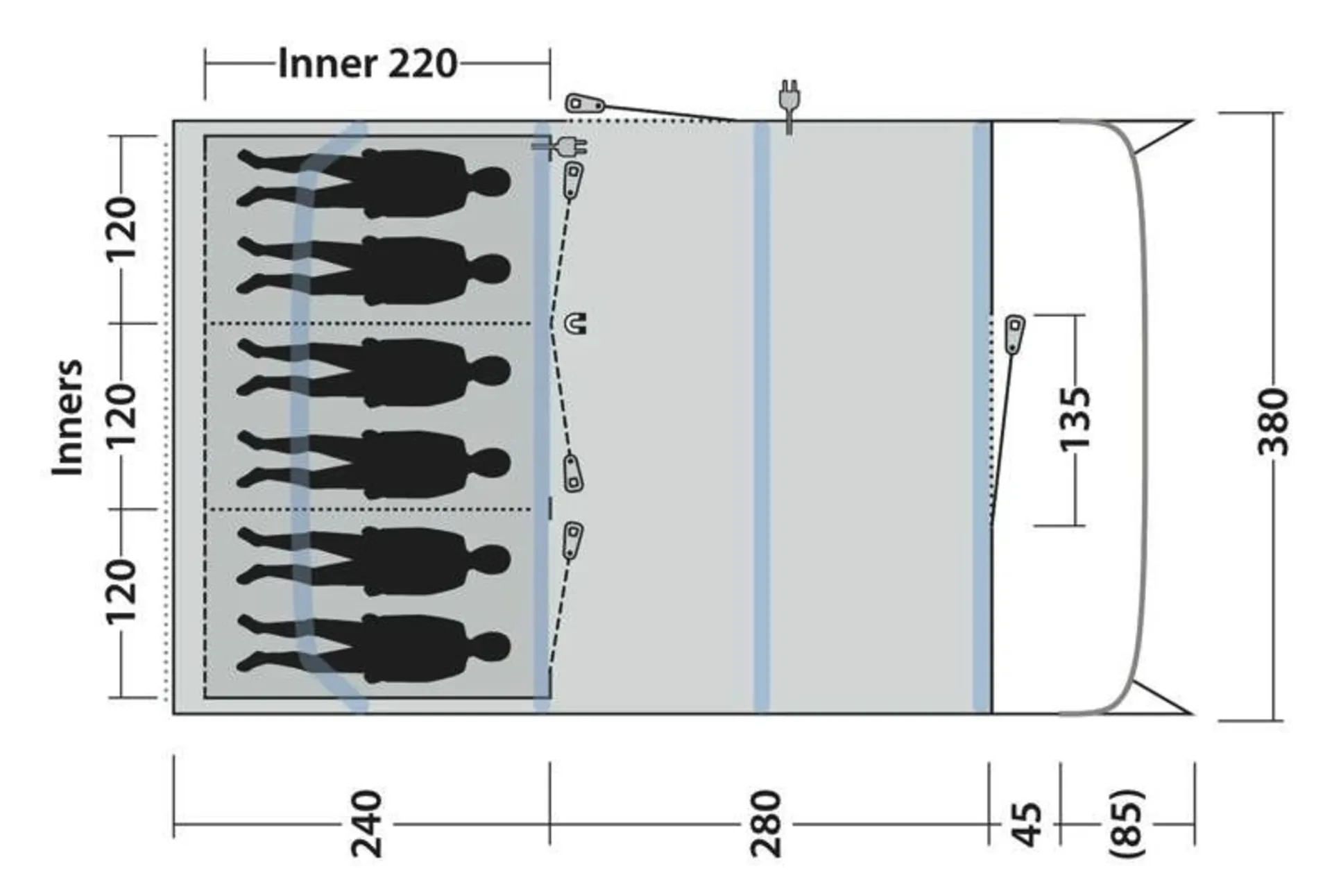 Tente tunnel Outwell Colorado 6 Air à quatre pièces pour 6 personnes Tente tunnel Outwell Colorado 6 Air à quatre pièces pour 6 personnes