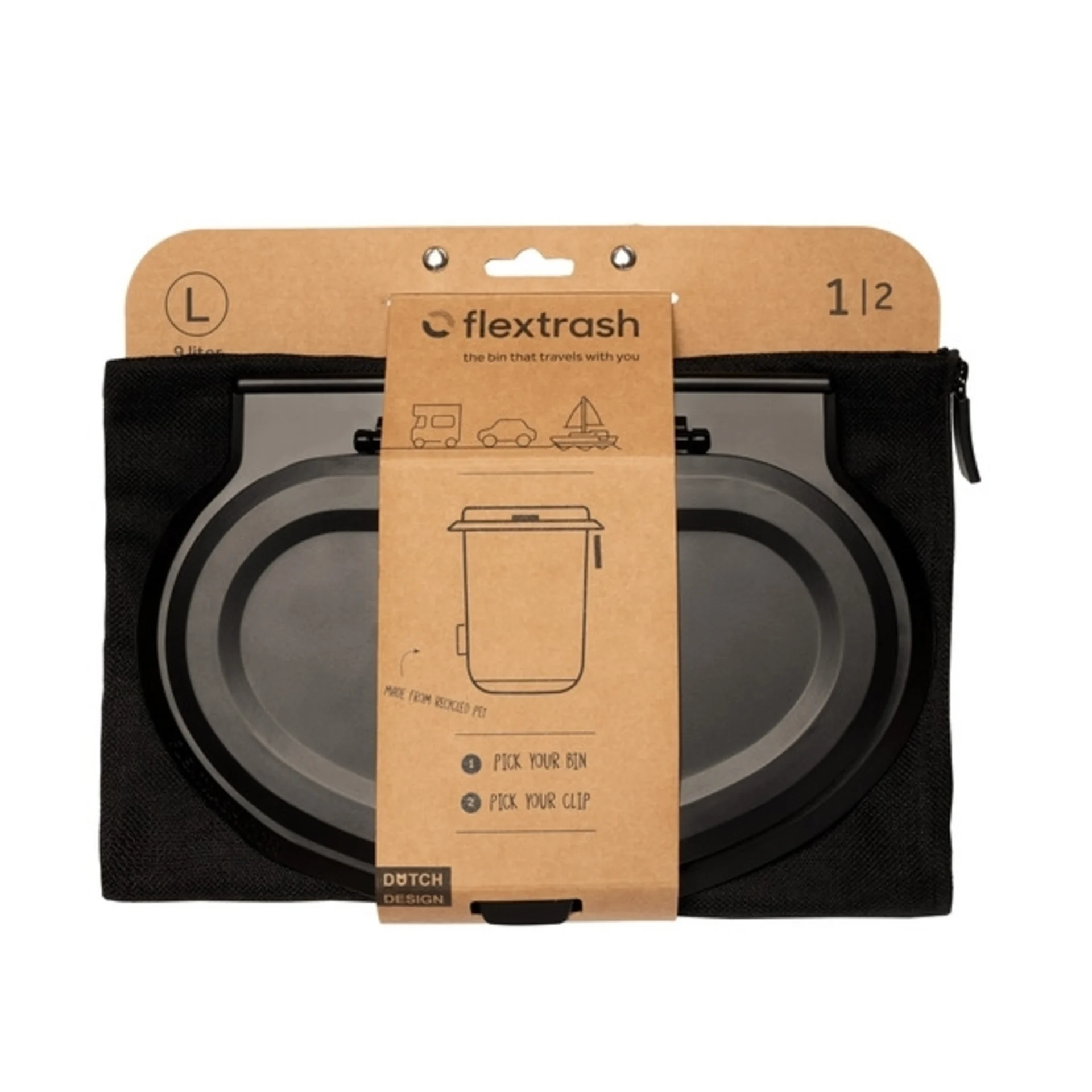 Flextrash Mülleimer, 9L, schwarz, biologisch abbaubares Material