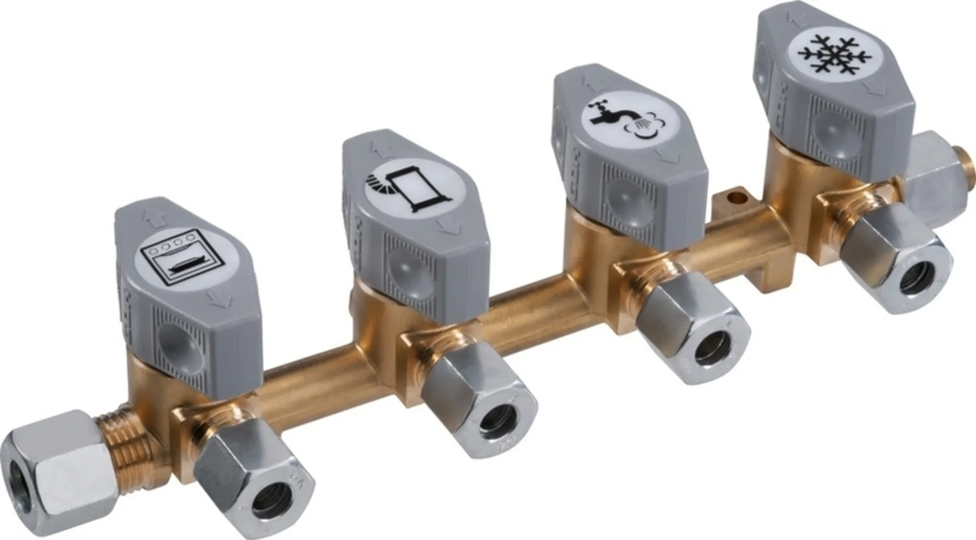 4-fach Schnellschluss-Absperrventil für 8 mm Gasrohr 4-fach Schnellschluss-Absperrventil für 8 mm Gasrohr