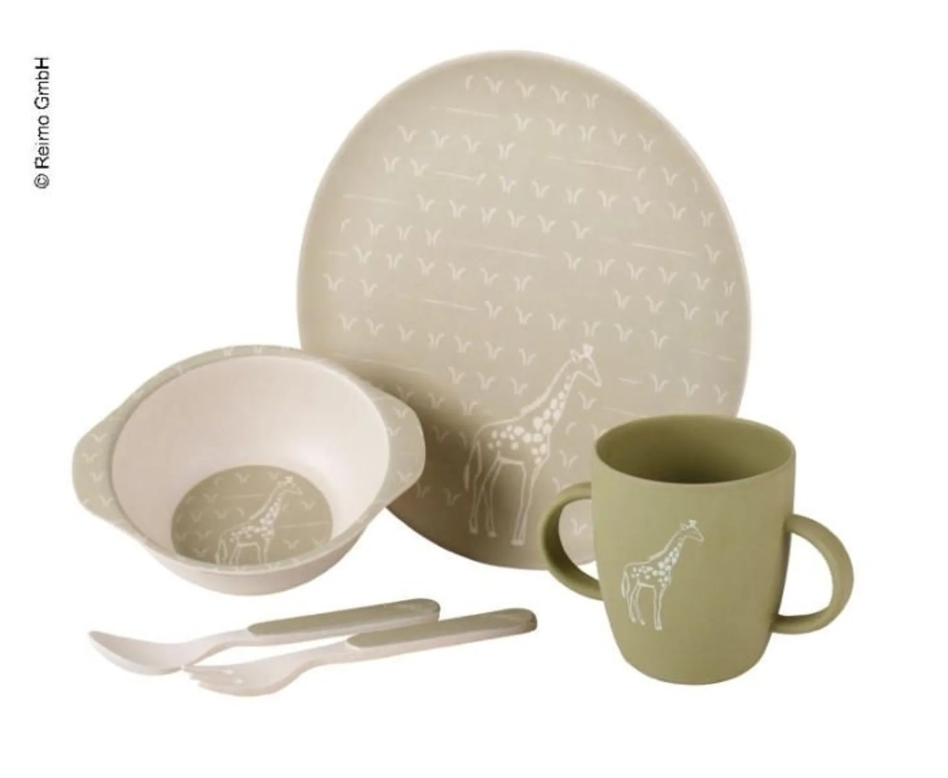 Bambus Kindergeschirr Set,5tlg.,Motiv: Giraffe