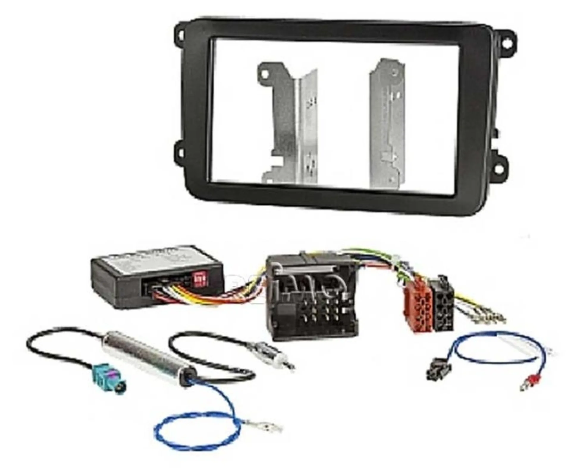 Kit d'installation autoradio pour VW T5 avec ZE-NC620D, y compris cache, interface CAN-Bus, jeu de câbles de commande et adaptateur d'antenne