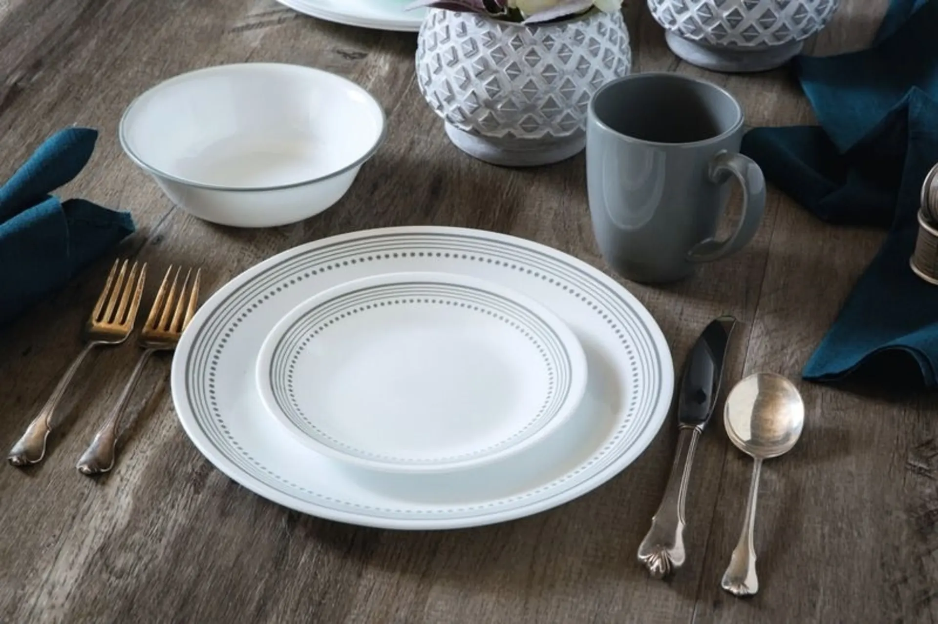 Geschirr-Set CORELLE MYSTIC GRAY, 12-tlg. für 4 Pe