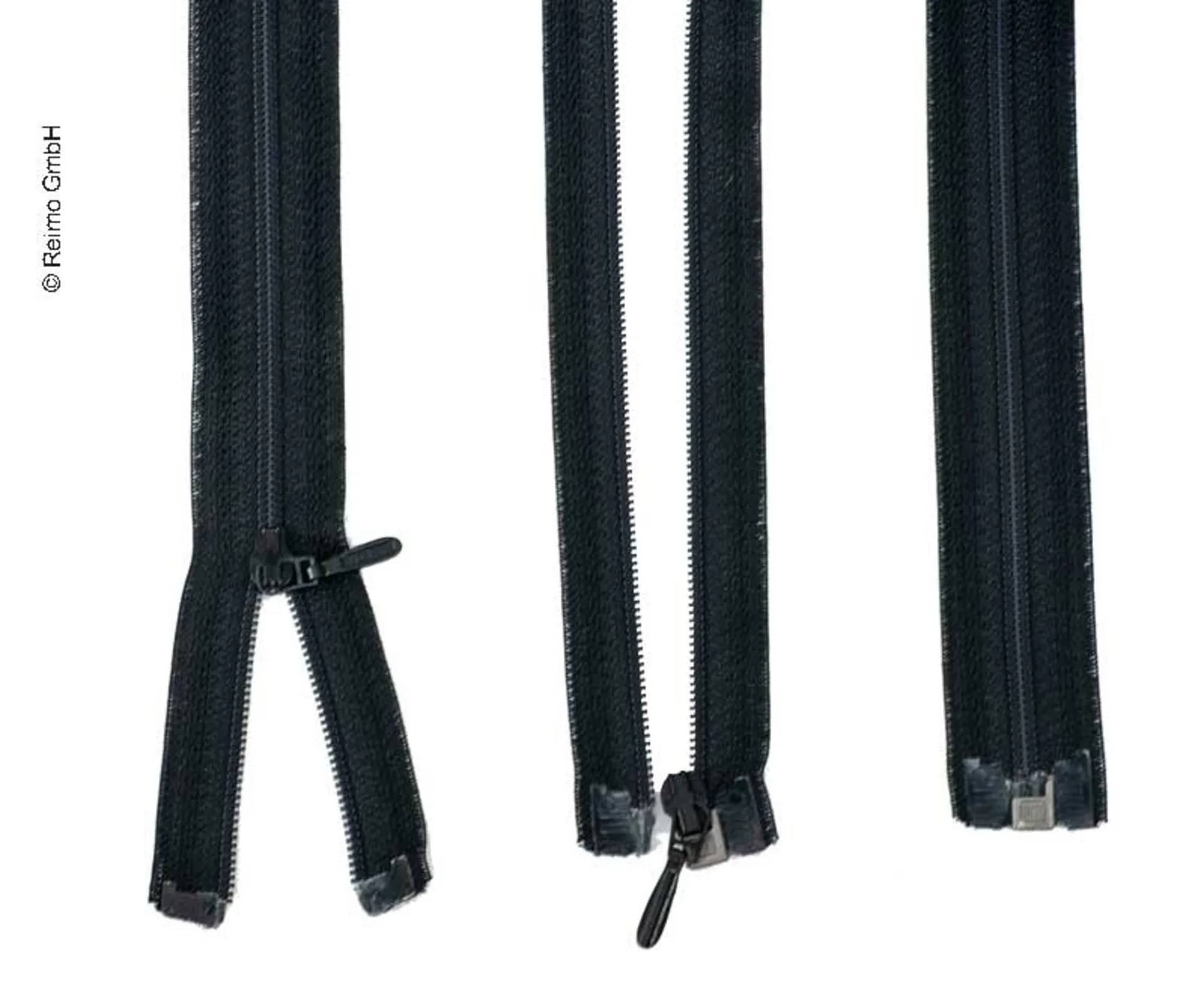 Fermeture éclair divisible en anthracite, 140cm de long et 25mm de large avec zip plastique décrochable, dents de 3mm