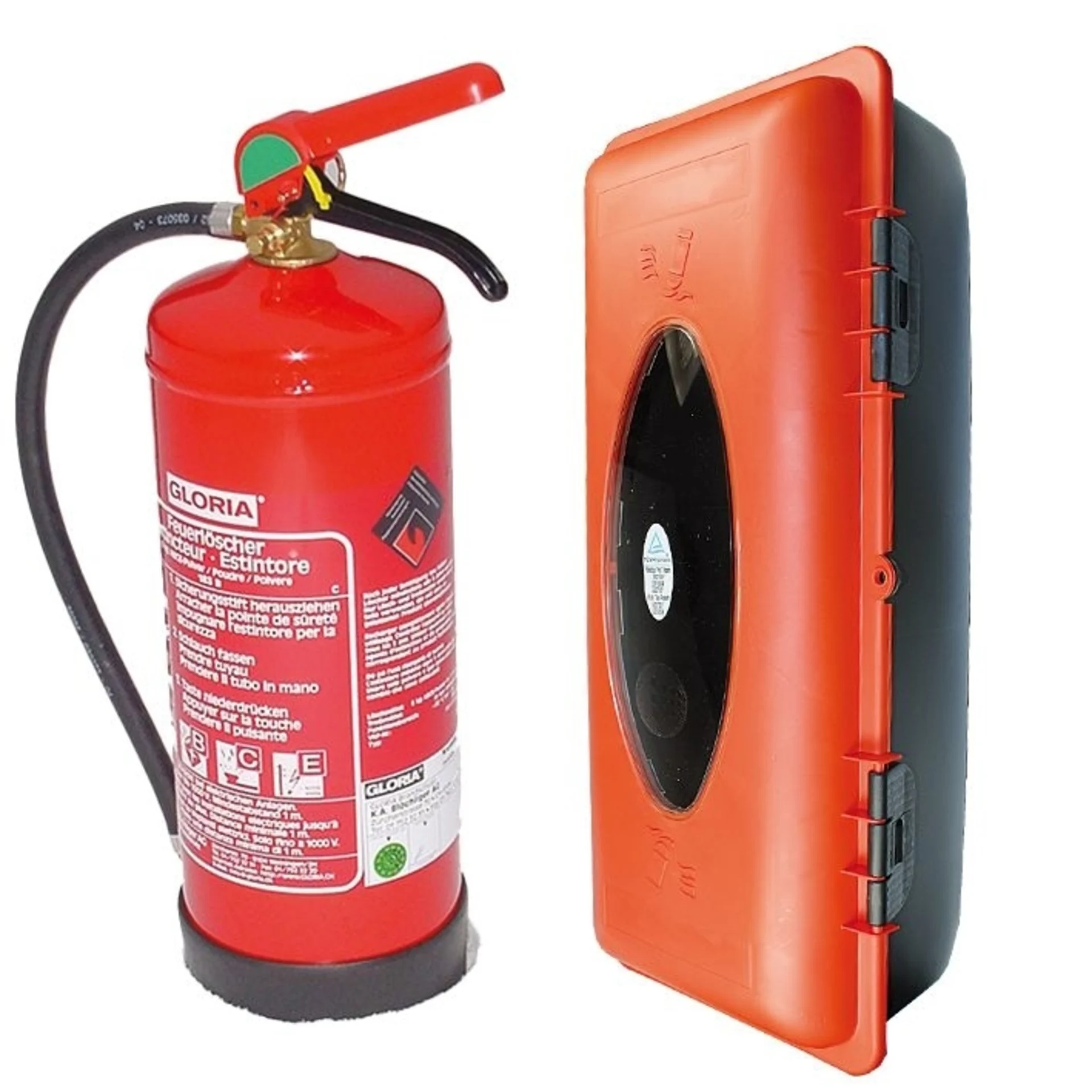 1 Feuerlöscher 6kg PD6TF +Box 5052925T02 Feuerlöscher Gloria 6 KG. Check-Controle