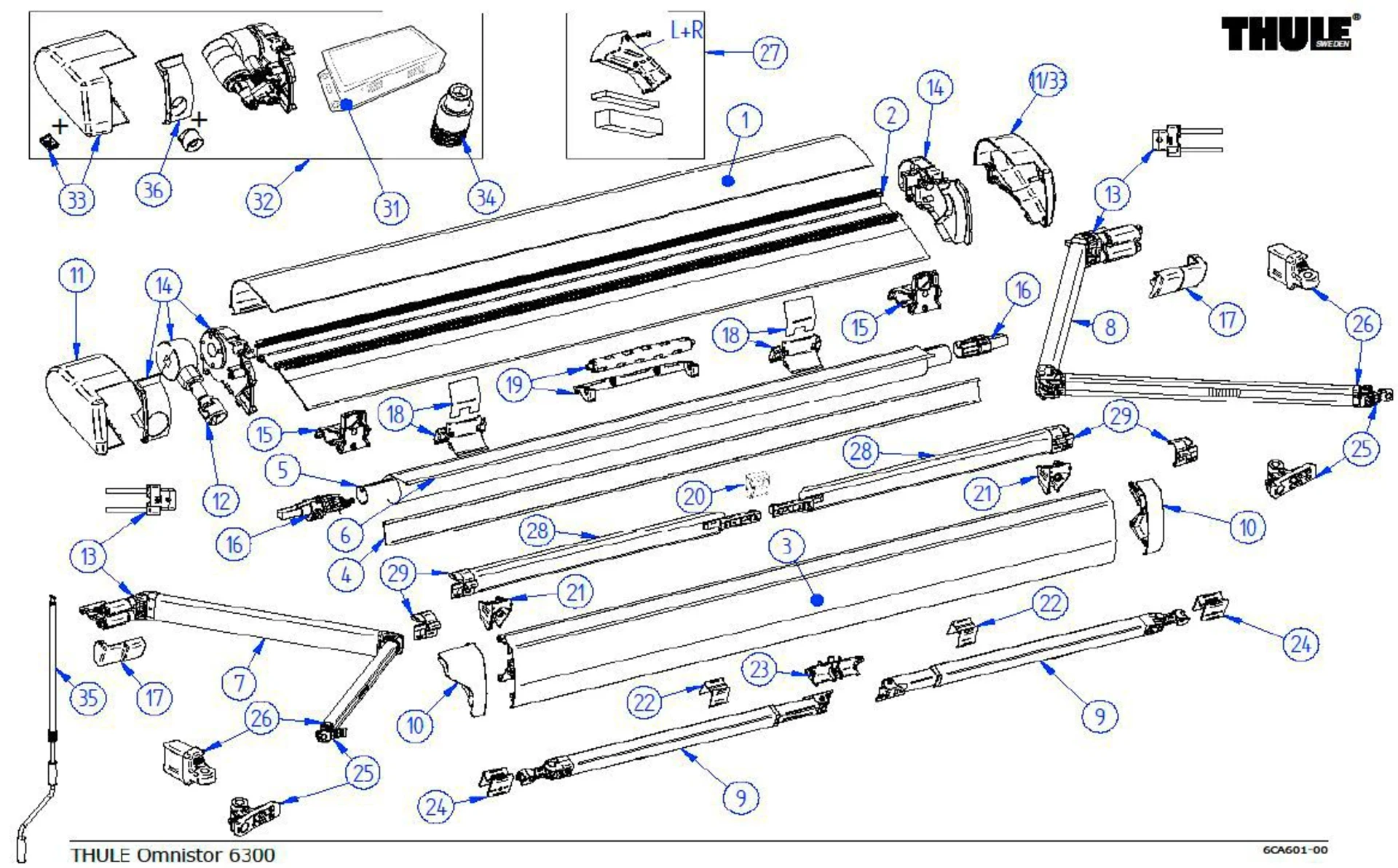 Manivelle de store Thule Omnistor (130-190cm) pour série 6 (sauf 5102)