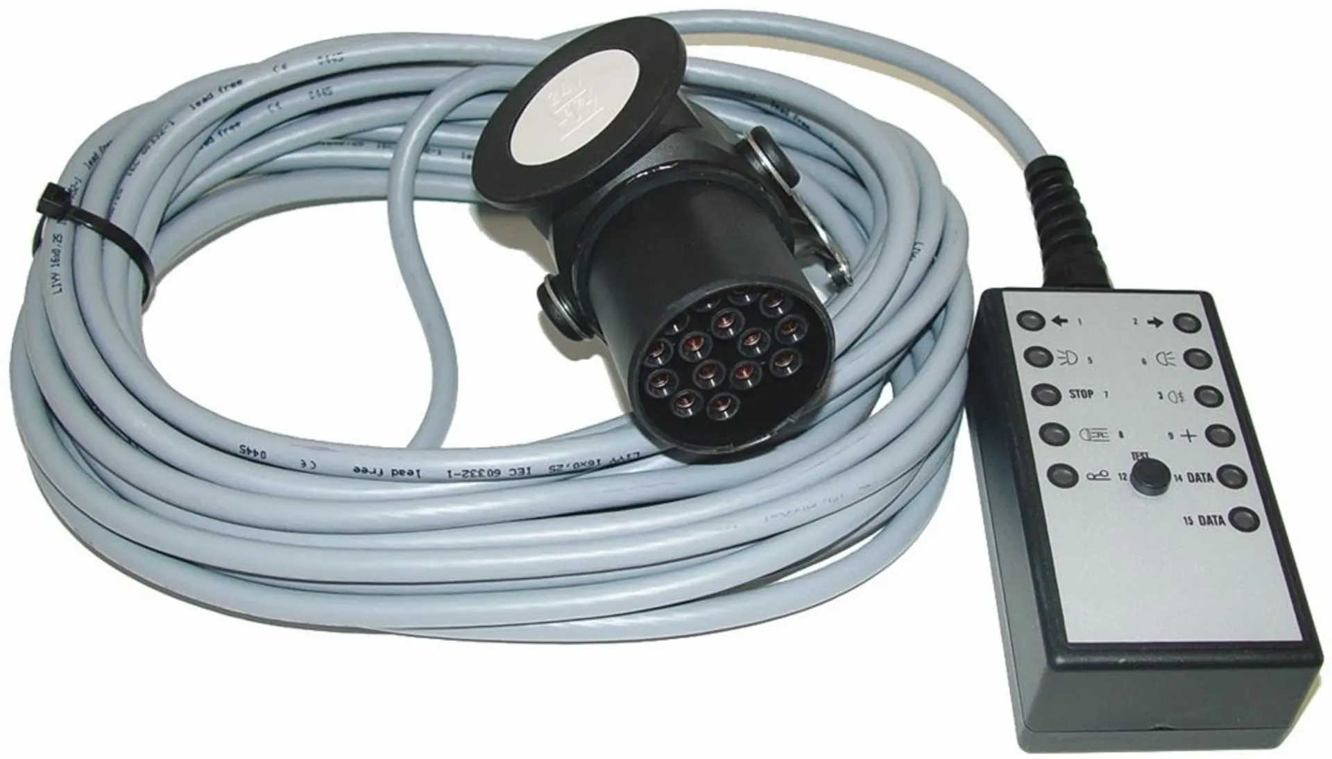 Anhänger-Steckdosen-Tester 15-p.24V 15-Poler *mit Belastung* 10m Kabel