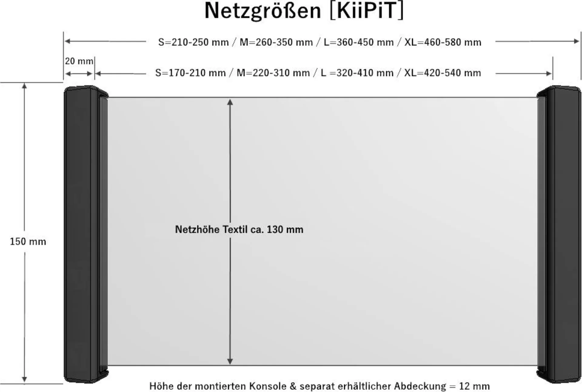 KiiPiT Filet de rangement avec kit de montage M 220 - 310 mm