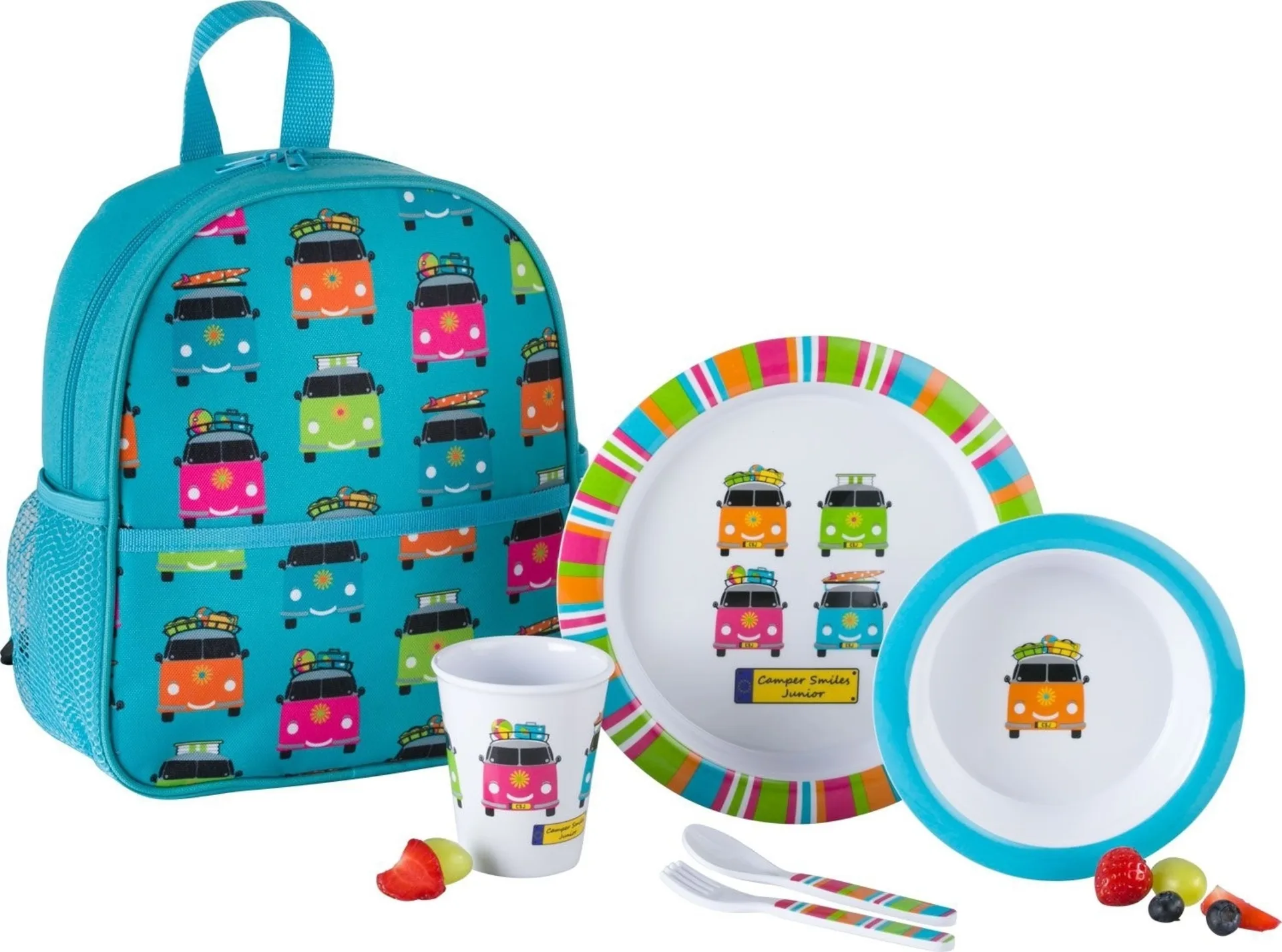 Flamefield Camper Smiles Junior Set de vaisselle 5 pcs. sac à dos inclus