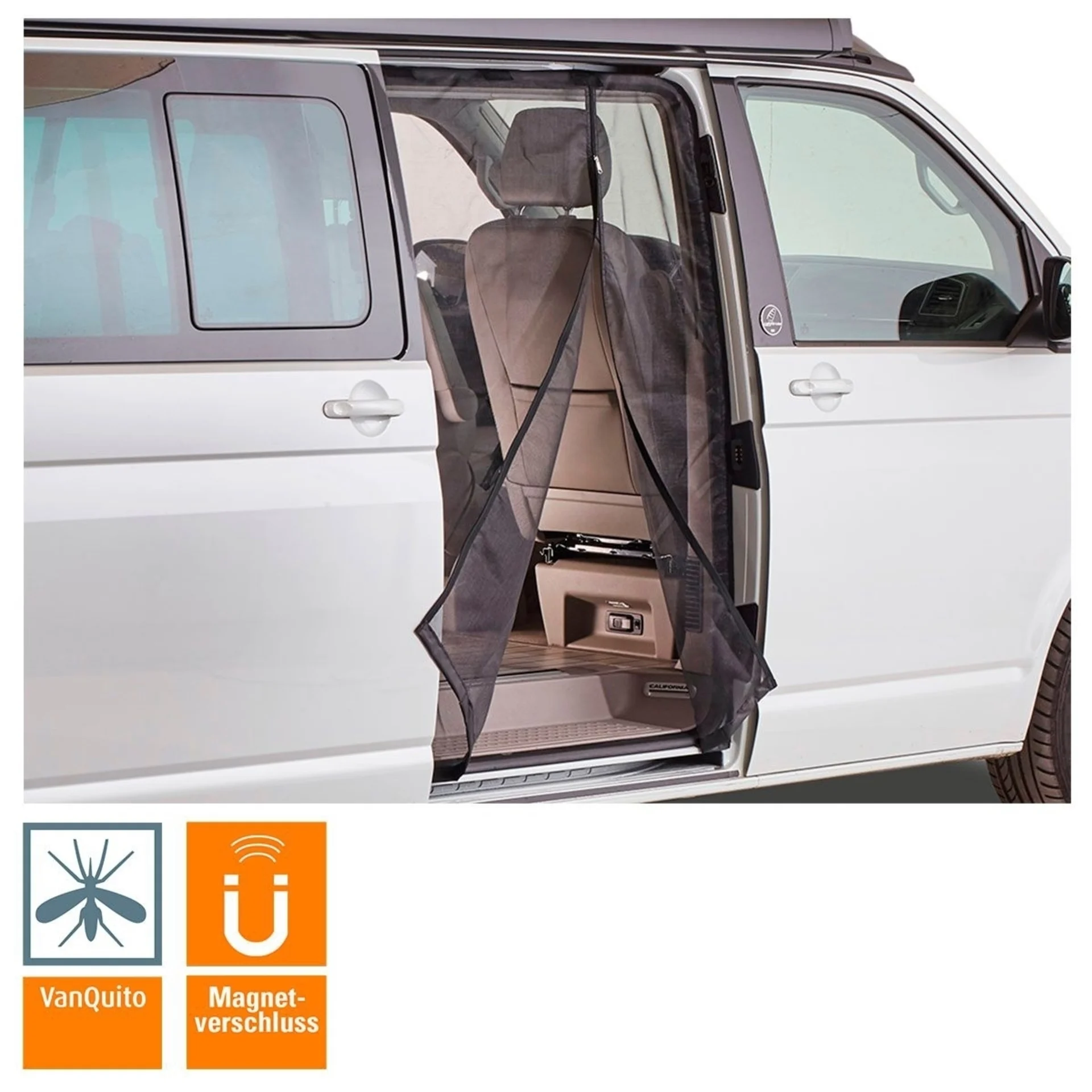 Moskitonetz VanQuito VW T5 / T6 mit Magnet-Reißverschluss Schiebetür standard