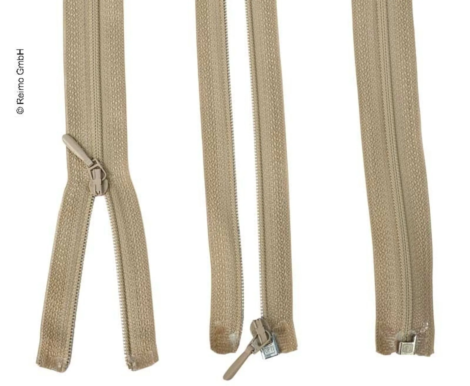 Teilbarer Reissverschluss in Beige, 100cm lang und 25mm breit mit aushakbarem Kunststoff-Zipper