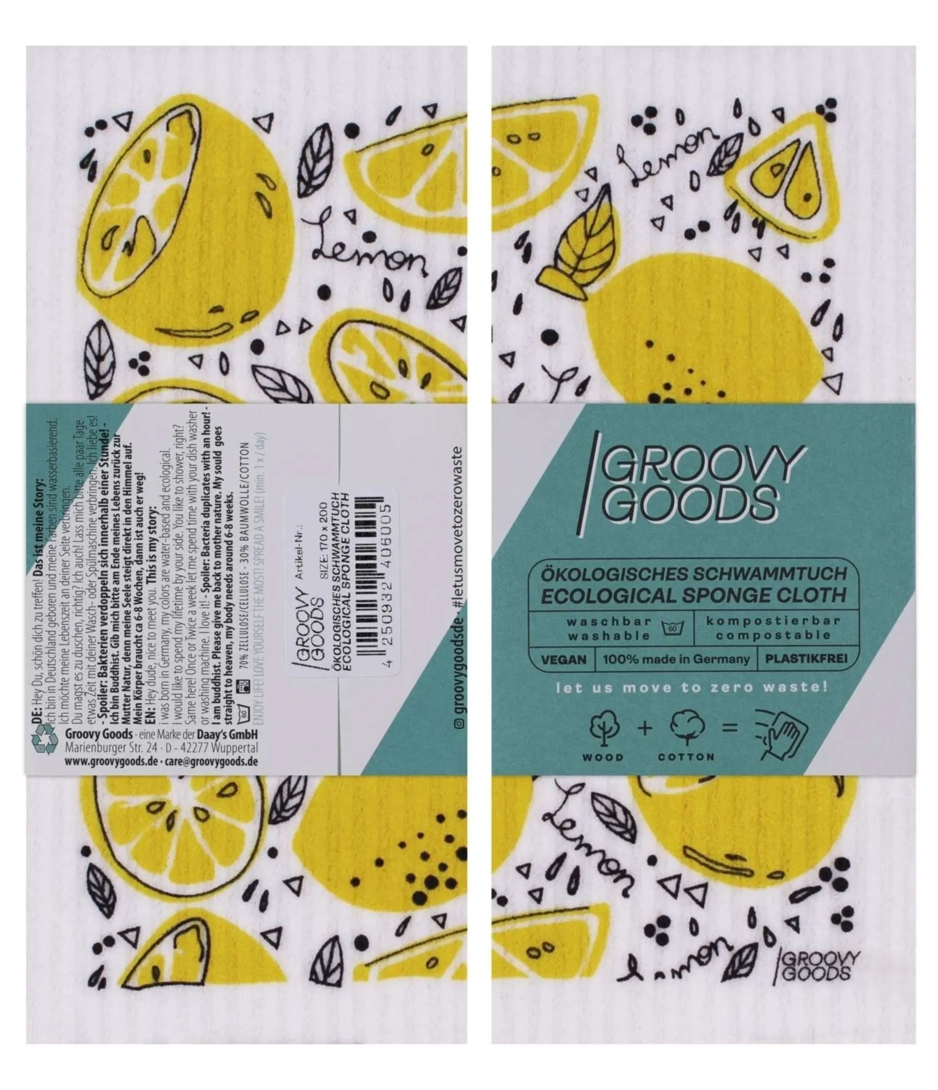 GroovyGoods chiffon éponge écologique 20 x 17 cm Lemons