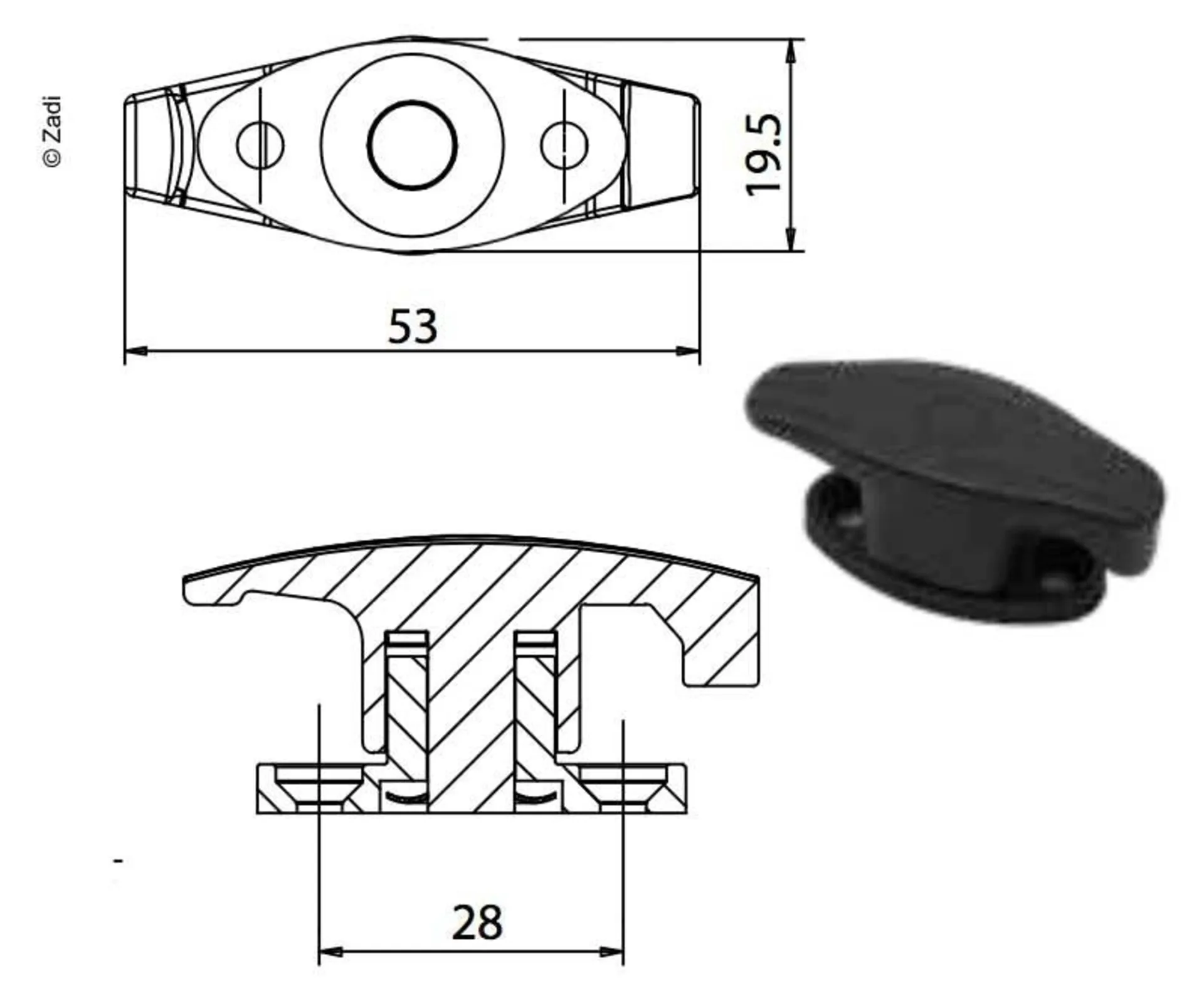 Türvorreiber 53x19.5mm in Schwarz