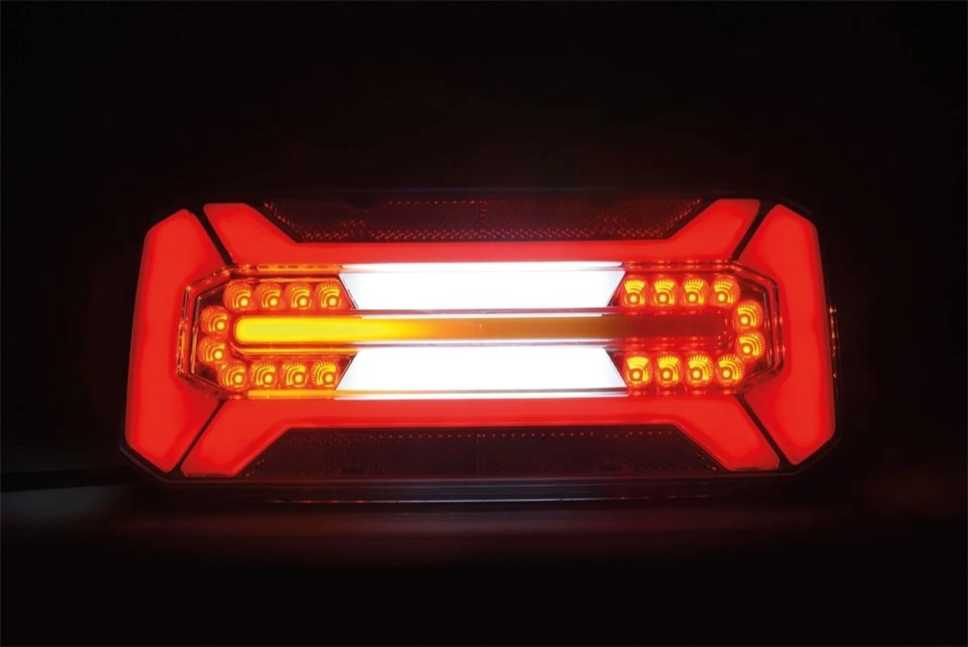 WAS Schlussleuchte Voll-LED 12/24 V L + R 306 × 133 mm, links und rechts, mit RFL, NSL, SML und dynamischem Blinklicht, ADR