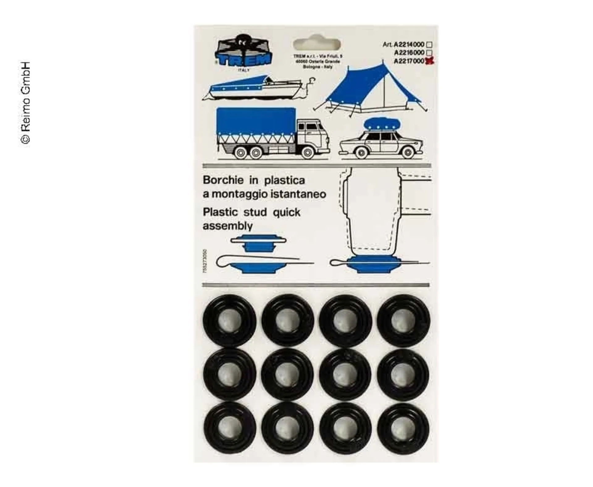 Schwarze Kunststoff-Ösen, 15 mm, 12 Stück