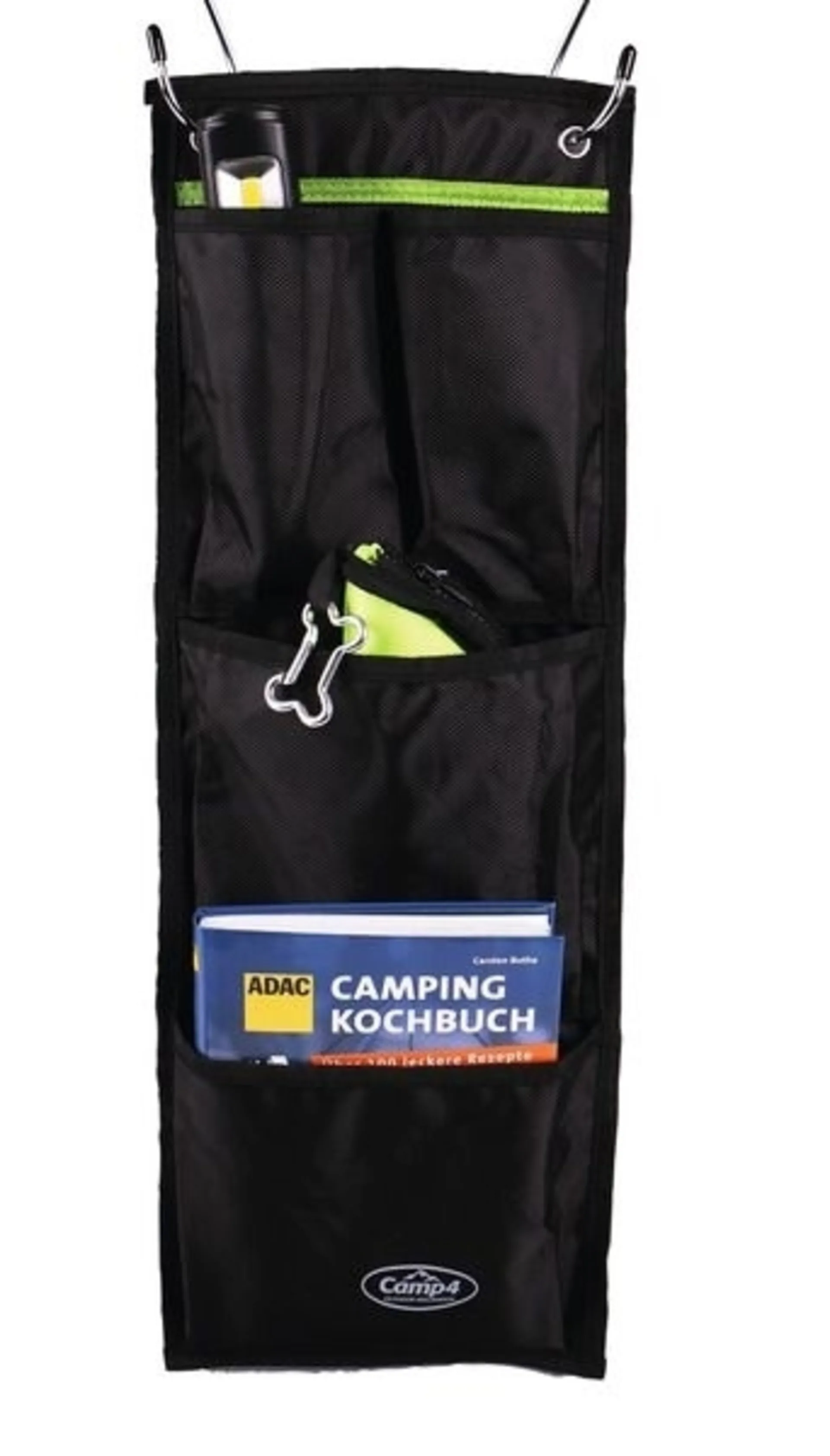 Organiseur TESSA Mini avec fixation par œillets en haut, noir/citron vert
