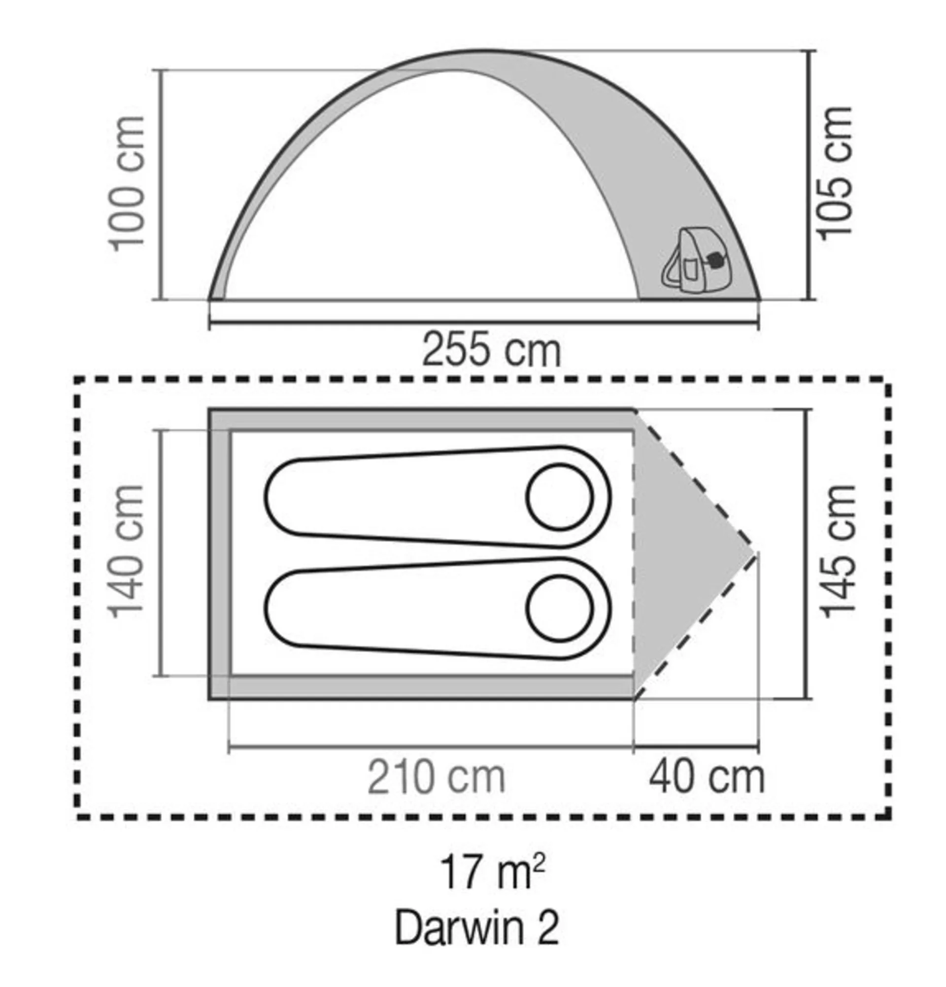 Darwin 2 Active-Kuppelzelt für 2 Personen mit 3000mm Wassersäule und Fiberglas-Gestänge