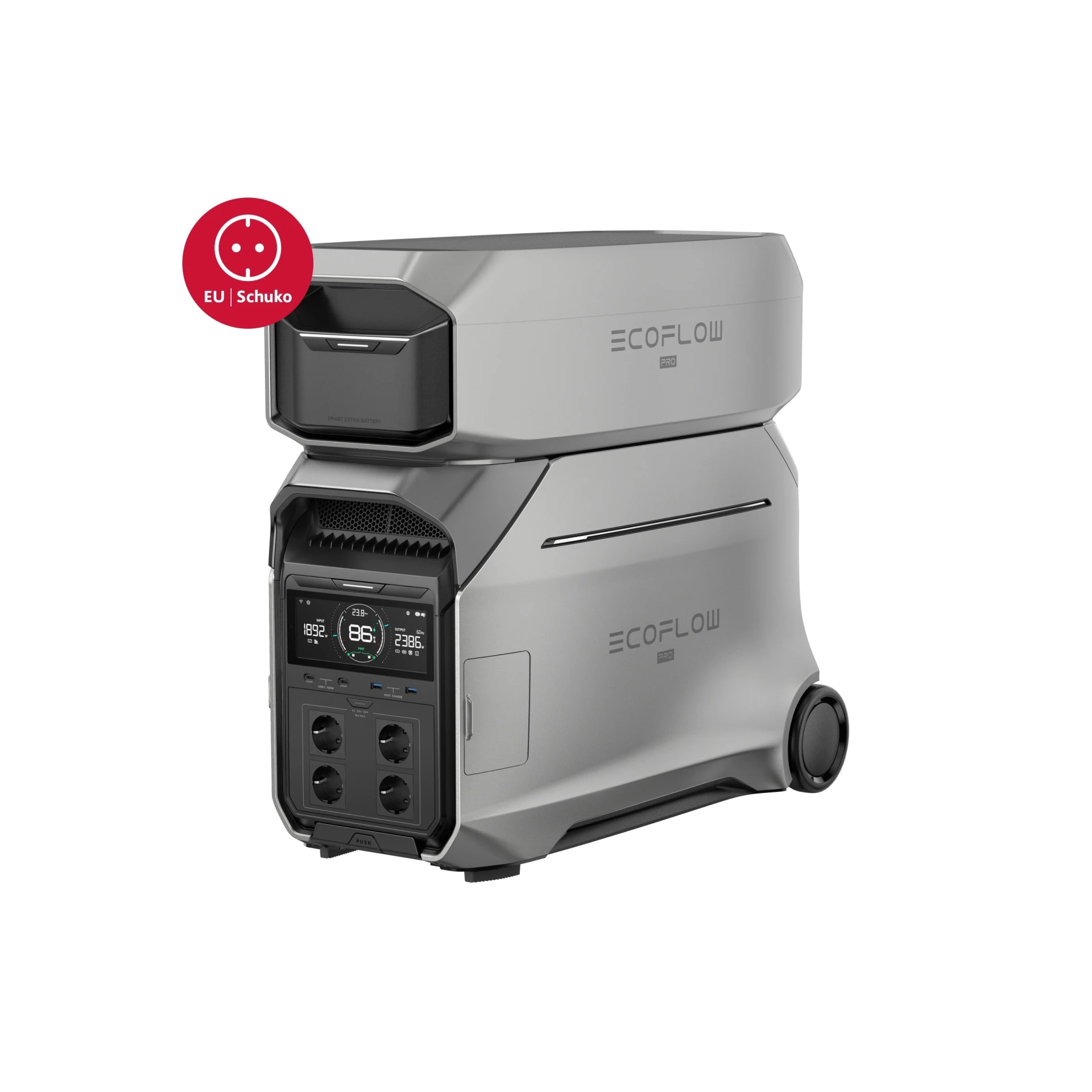 Ensemble EcoFlow Power Station Delta Pro 3 et batterie d'extension avec prise UE. Boîtier d'alimentation portable avec onduleur sinusoïdal intégré de 4 000 W et onduleur de secours (UPS) de 10 ms Ensemble EcoFlow Power Station Delta Pro 3 et batterie d'extension avec prise UE. Boîtier d'alimentation portable avec onduleur sinusoïdal intégré de 4 000 W et onduleur de secours (UPS) de 10 ms