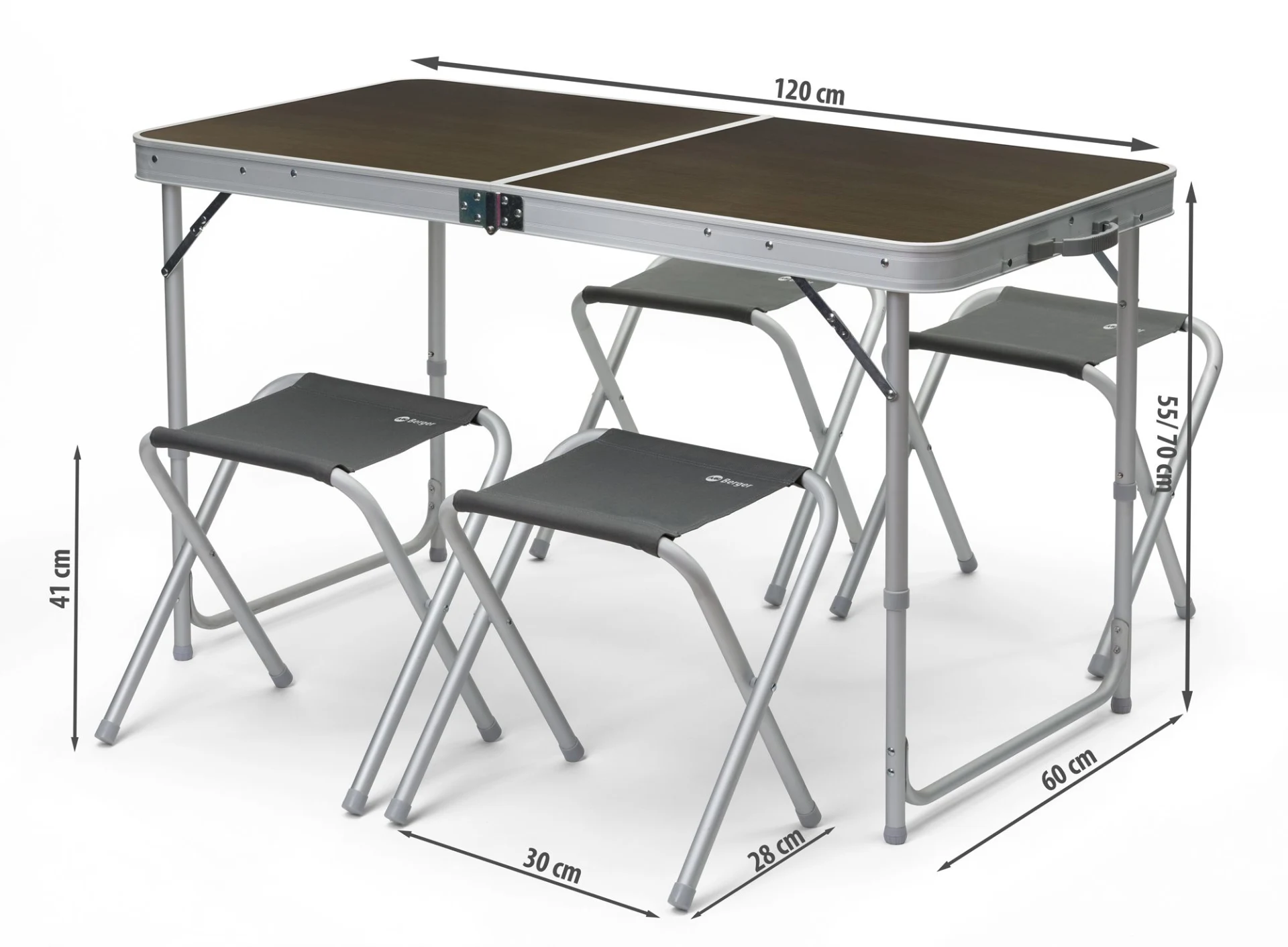Berger Solo + 4 tabourets Table de pique-nique 60 x 120 cm