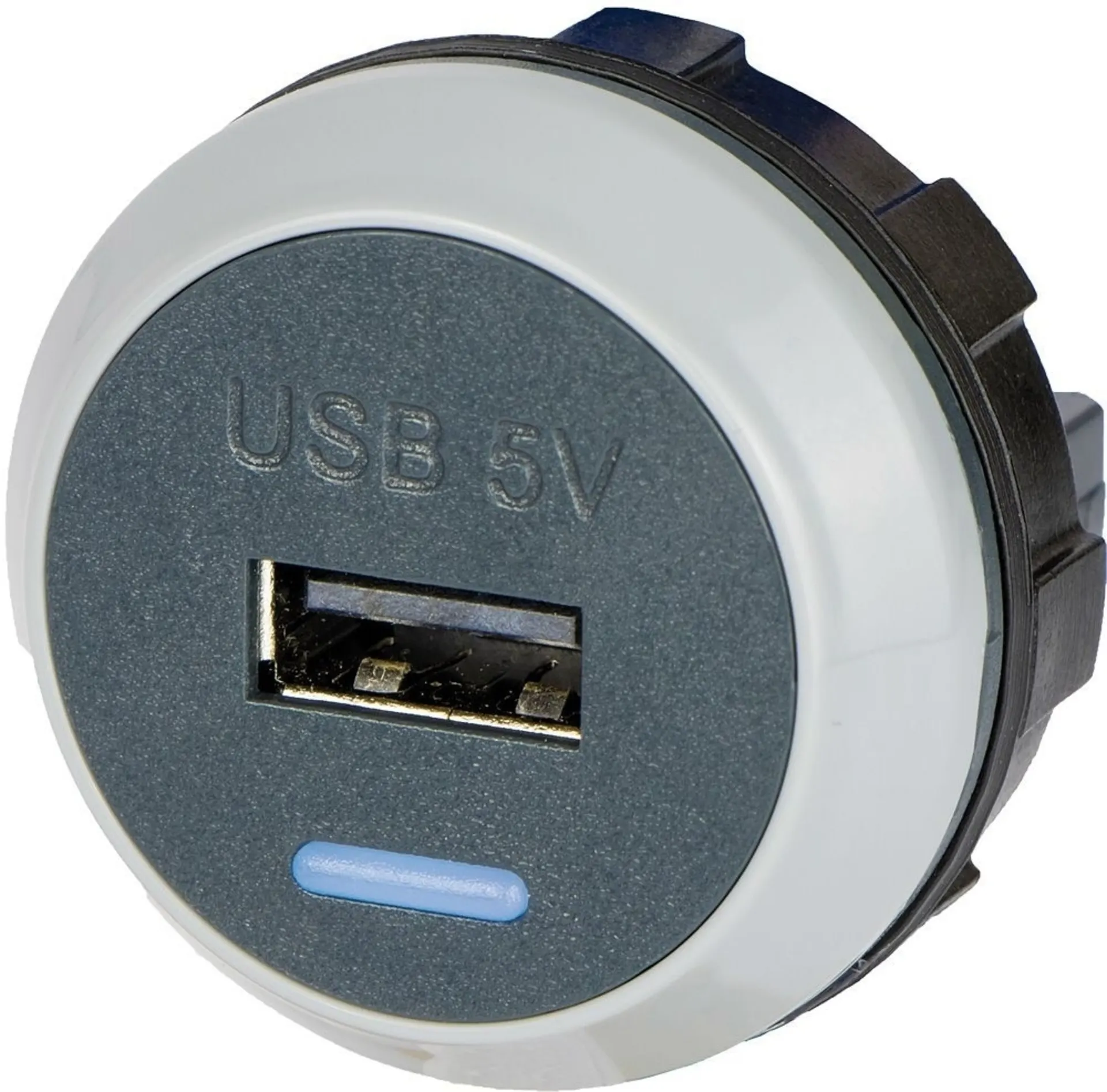 Einbausteckdose - 1 x USB-A ø 30 mm, 12/24 V --> 2.1 A, für Apple und Android