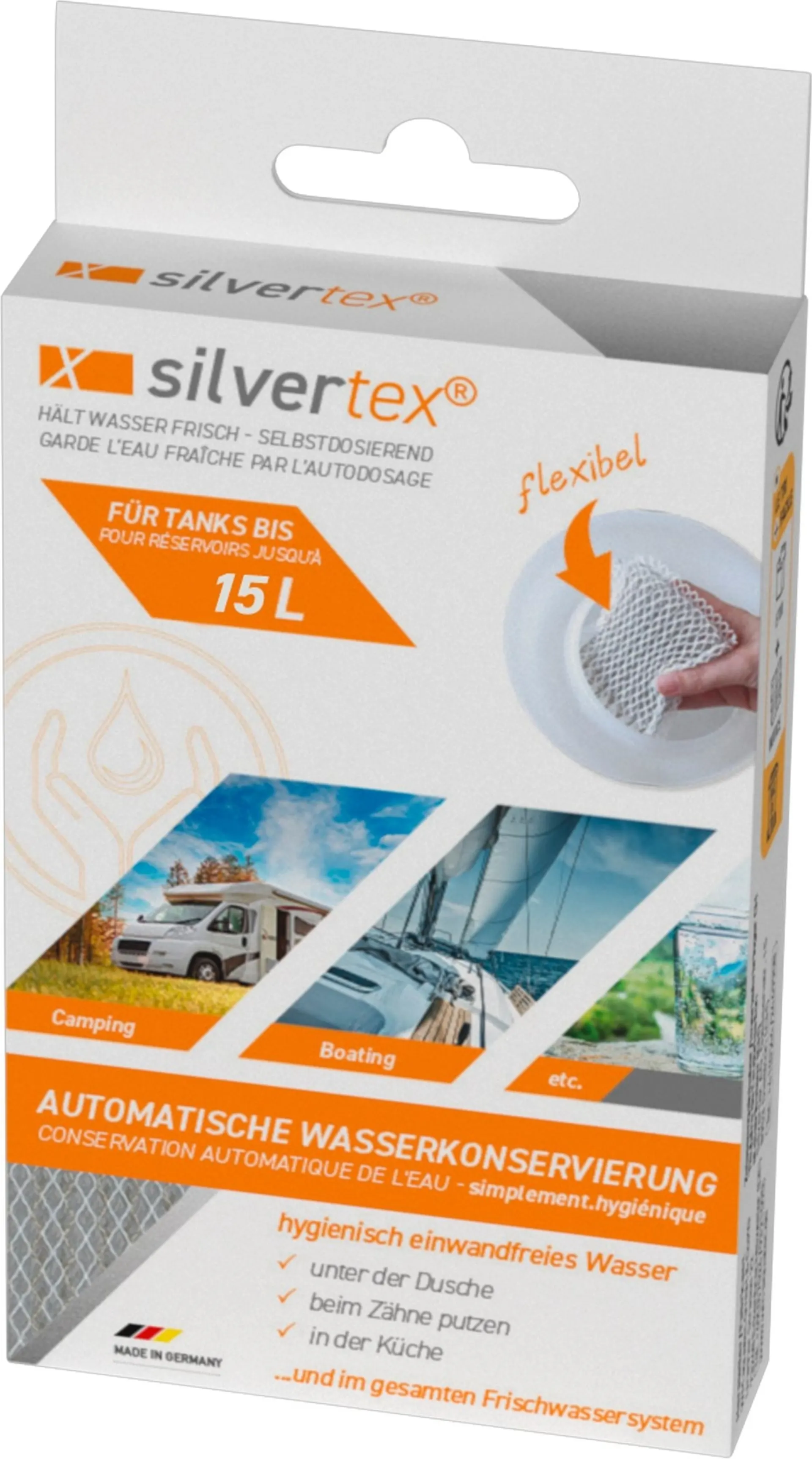Silvertex : traitement de conservation de l'eau potable pour les réservoirs jusqu'à 15 litres Silvertex : traitement de conservation de l'eau potable pour les réservoirs jusqu'à 15 litres