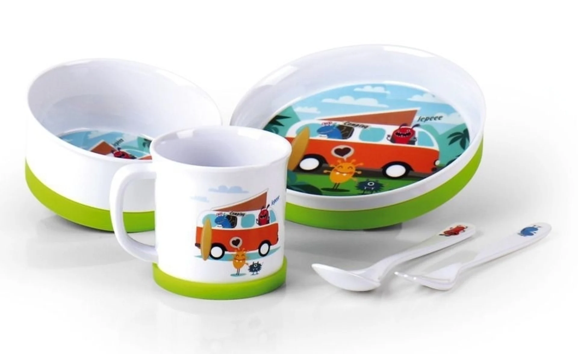 Set de vaisselle pour enfants Camp4 Little Camping Monster avec anneau en silicone, 5 pièces Set de vaisselle pour enfants Camp4 Little Camping Monster avec anneau en silicone, 5 pièces