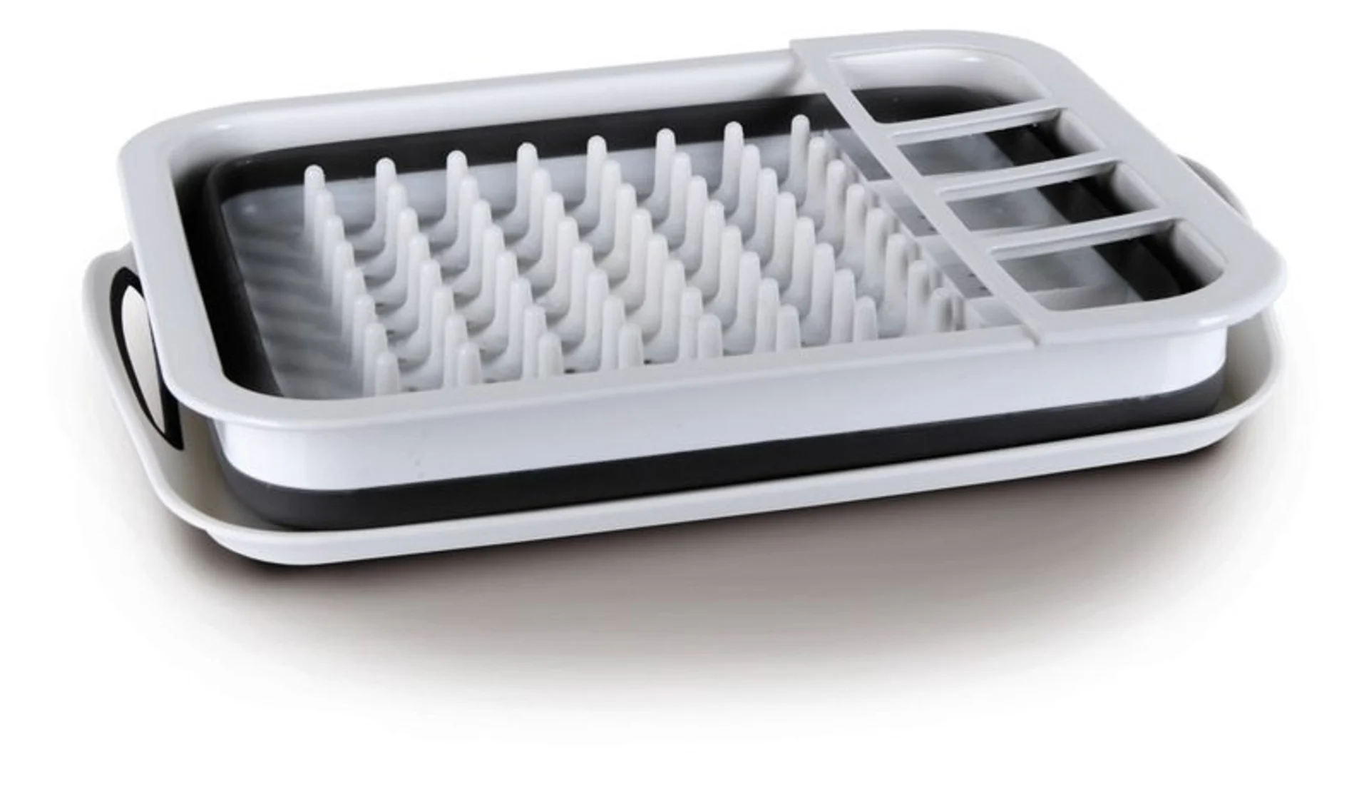 Séchoir à vaisselle pliable en silicone avec égouttoir - Blanc/gris