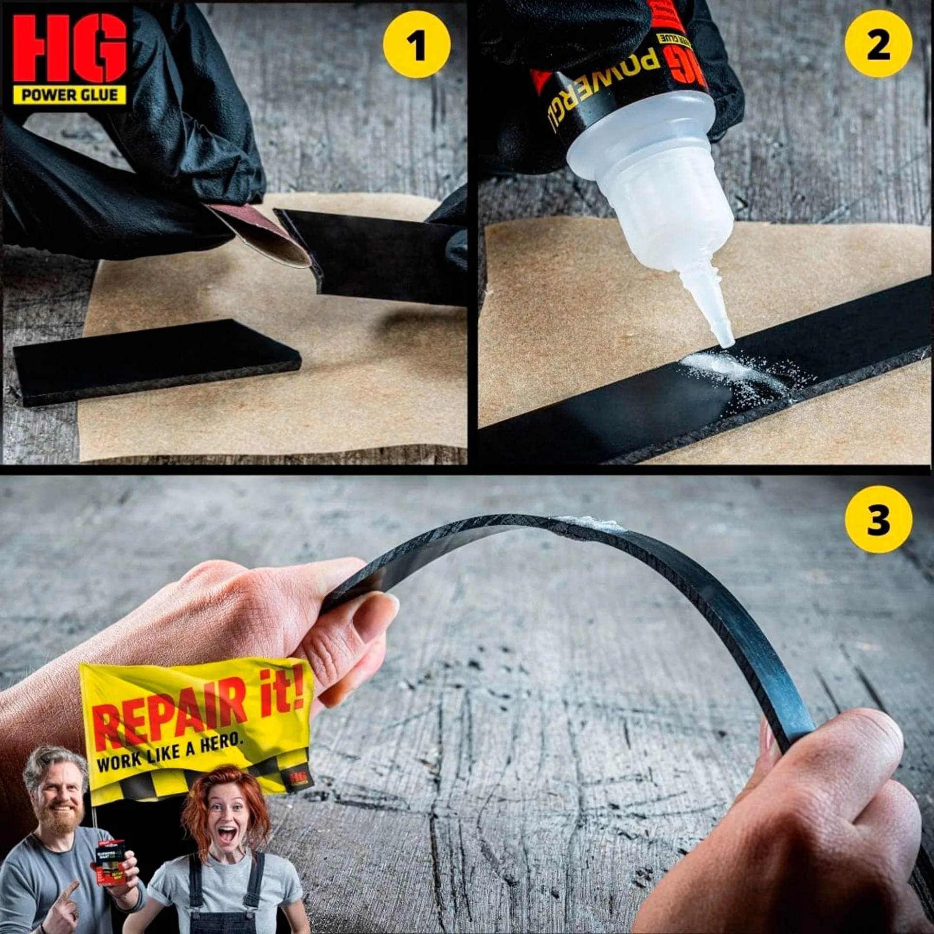 HGPower Glue : colle pour soudures en flacon, kit de réparation « Regular » en 2 pièces HGPower Glue : colle pour soudures en flacon, kit de réparation « Regular » en 2 pièces