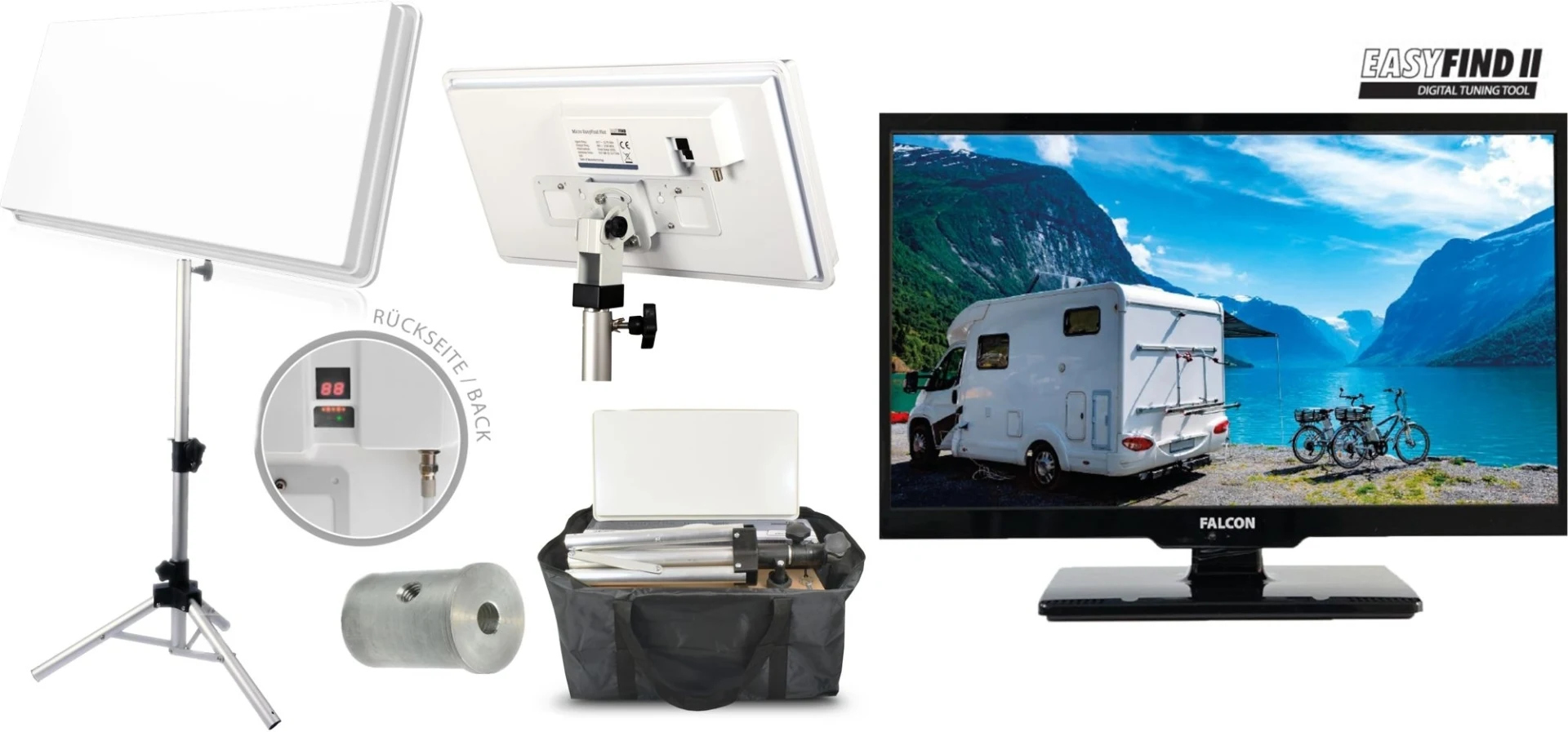 Easyfind Falcon Traveller Kit II Tripod TV Camping Set 24 Zoll