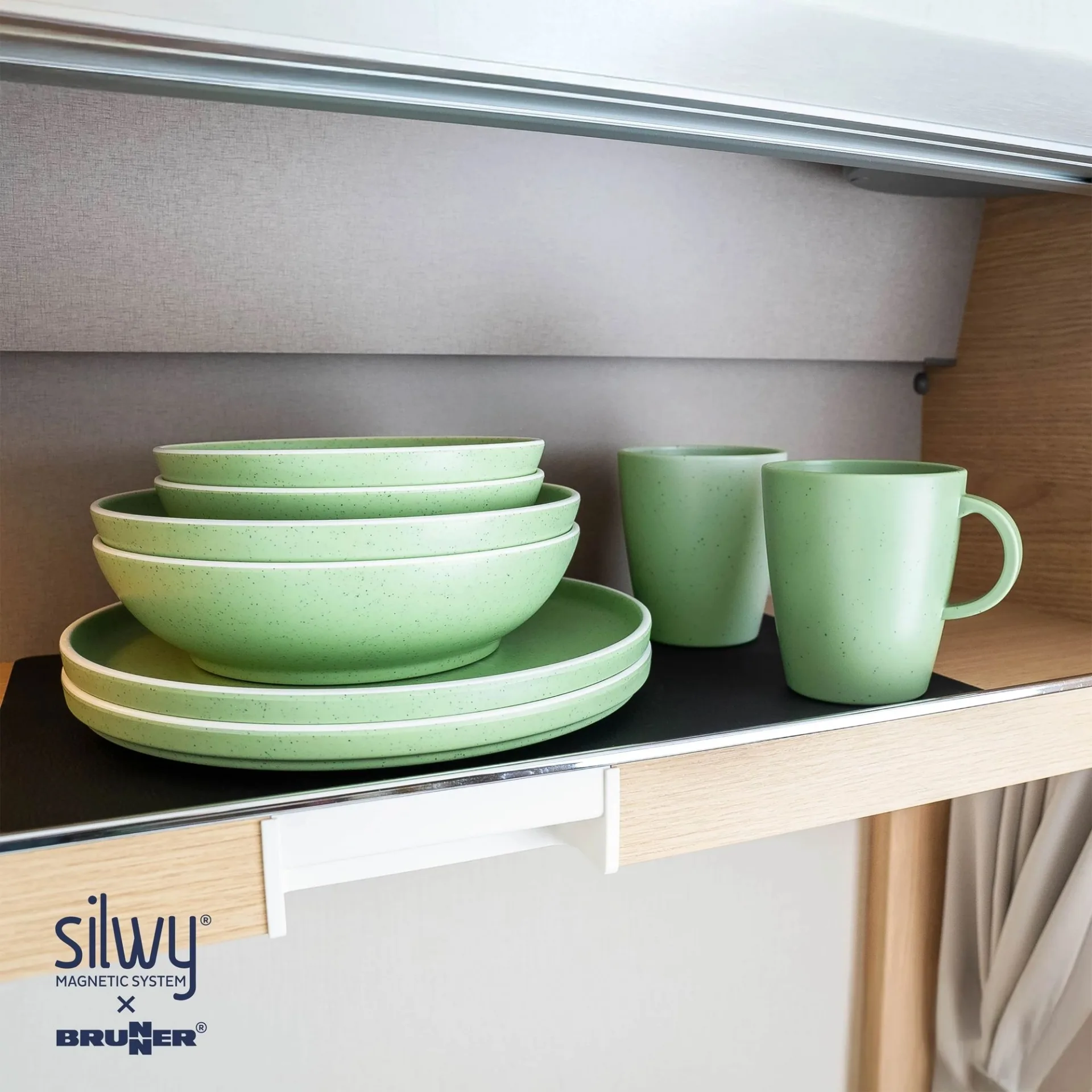 Service de vaisselle magnétique Silwy Brunner Dolomit en plastique, 11 pièces, pour 2 personnes, vert