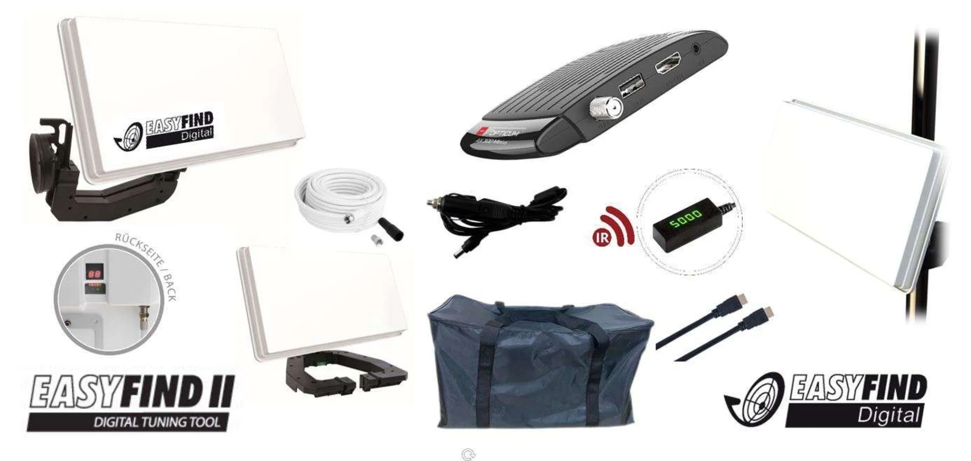 Easyfind Traveller Kit II avec antenne plate et récepteur Full HD