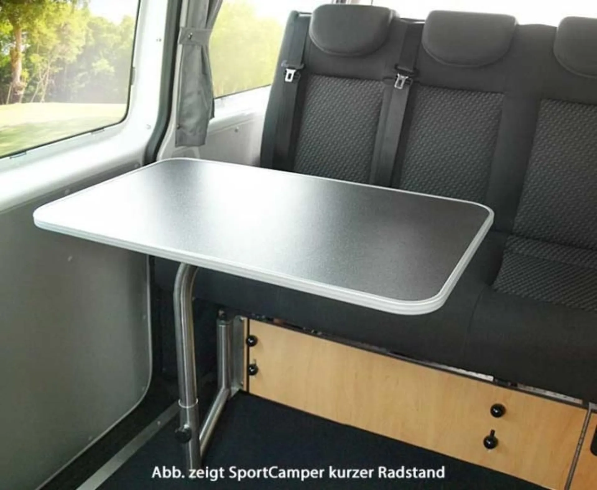 Möbelzeile für VW T6/T5 langer Radstand Sportcamper in Holzdekor Apfel Schichtstoff mit eingebauter Technik