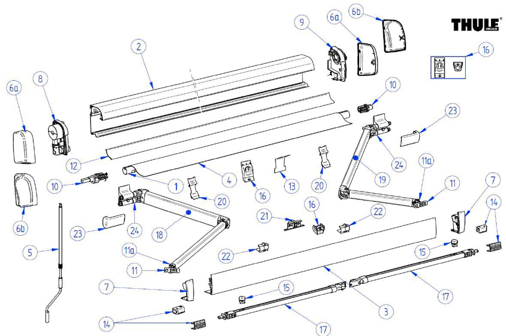 Thule Befestigung Spannstange für Markise 4200 / Tristor 2 / Omnistor 4900 - Thule Ersatzteilnummer 1500602226