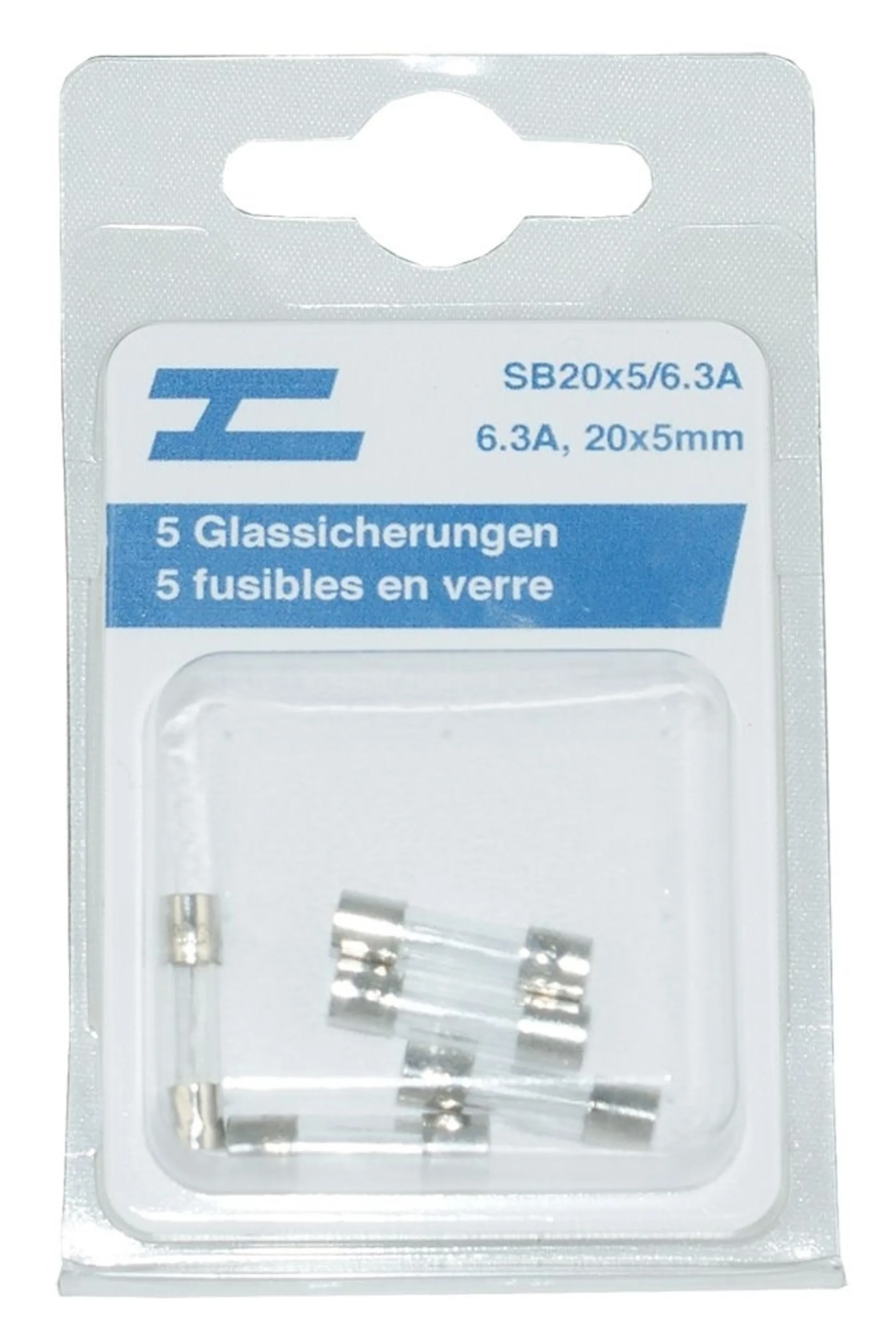 5 Glassicherungen 20x5mm, 6,3 Amp.