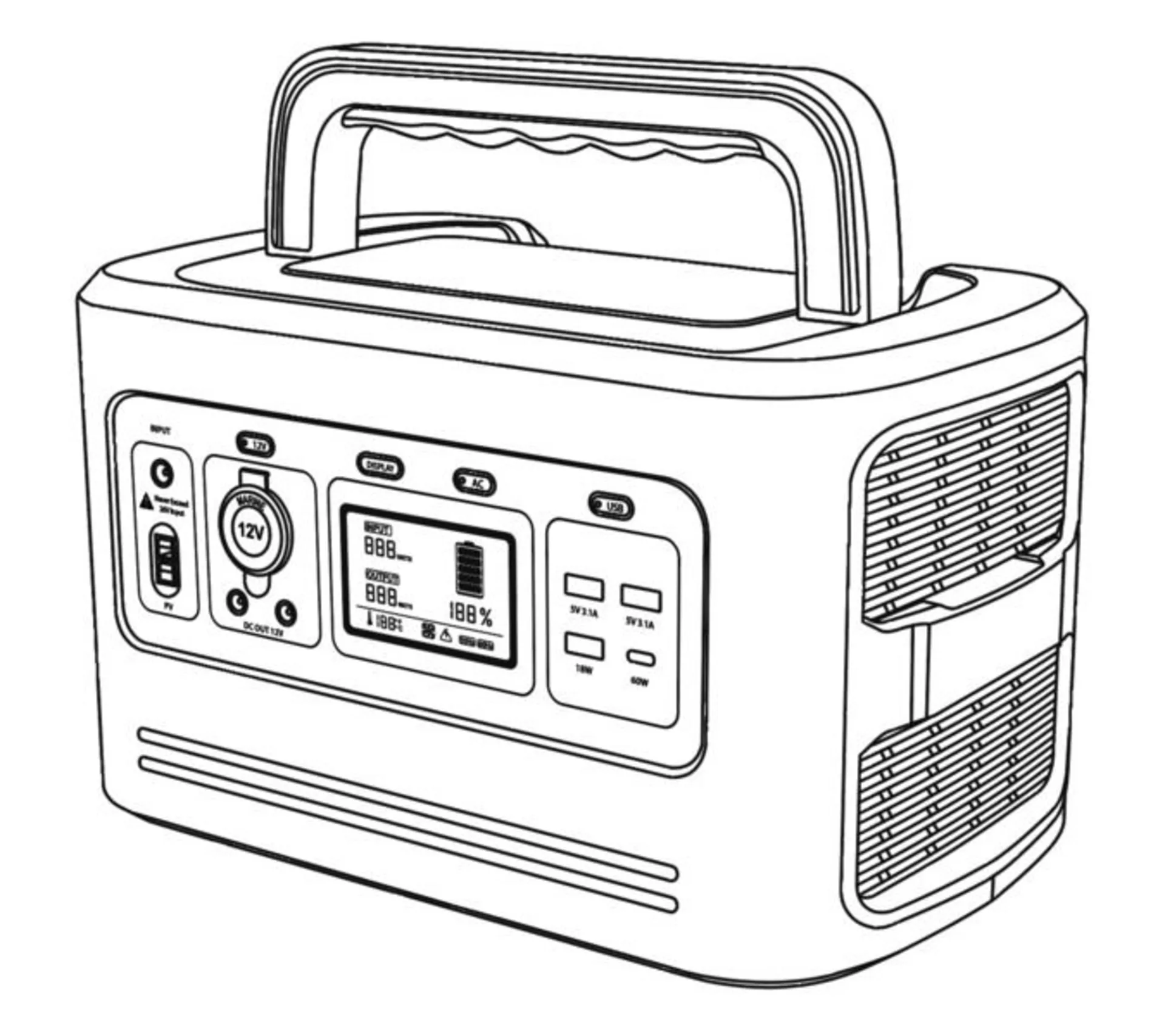 LithPowerUnit 48 - Multifunktionale Power Unit mit Sinus-Inverter, 614Wh LiFePO4 Batterie, Wechselrichter 500 W und MPPT-Solarregler