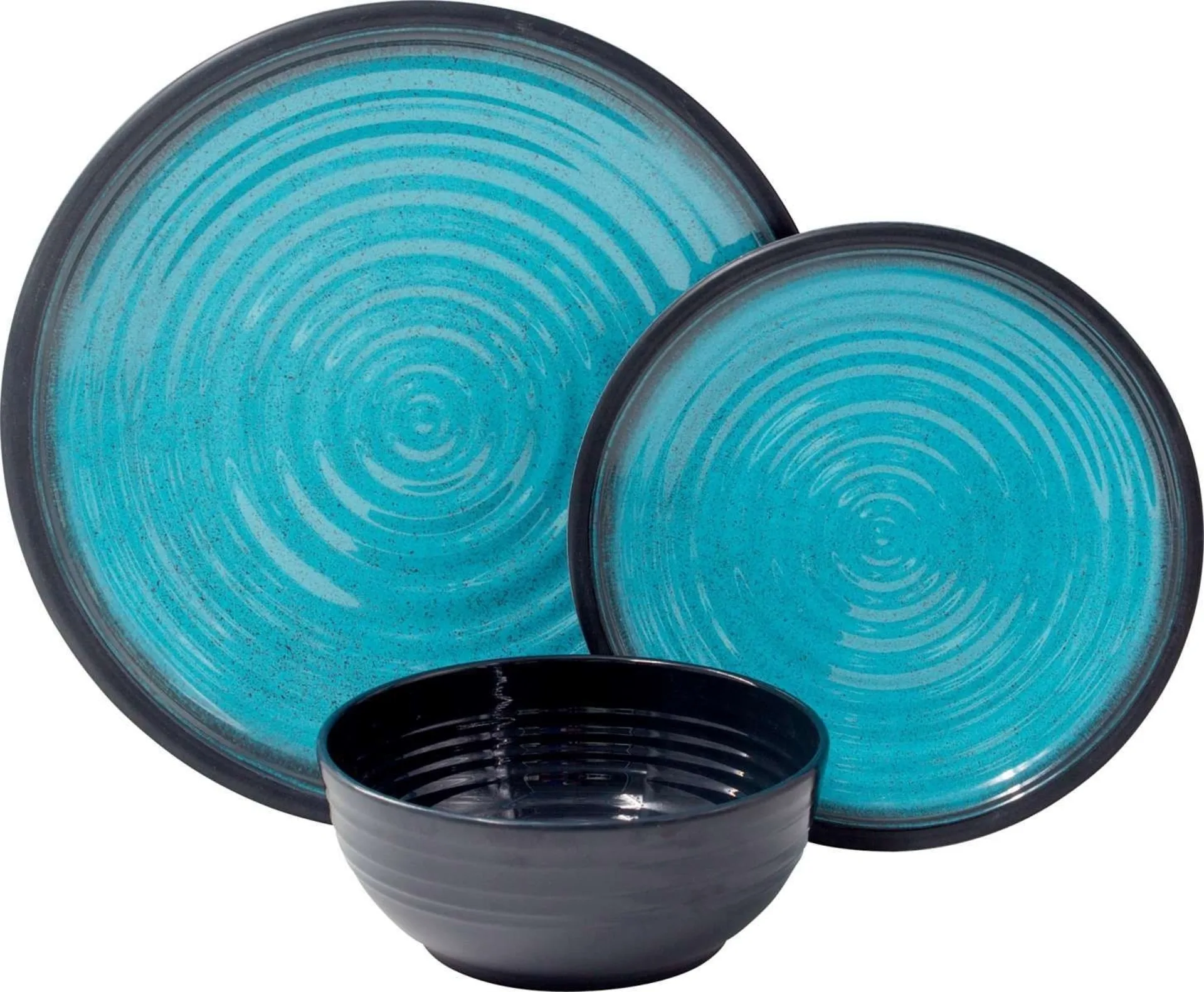 Flamefield Granite Melamin Geschirr-Set 12-tlg. Aqua/Schwarz